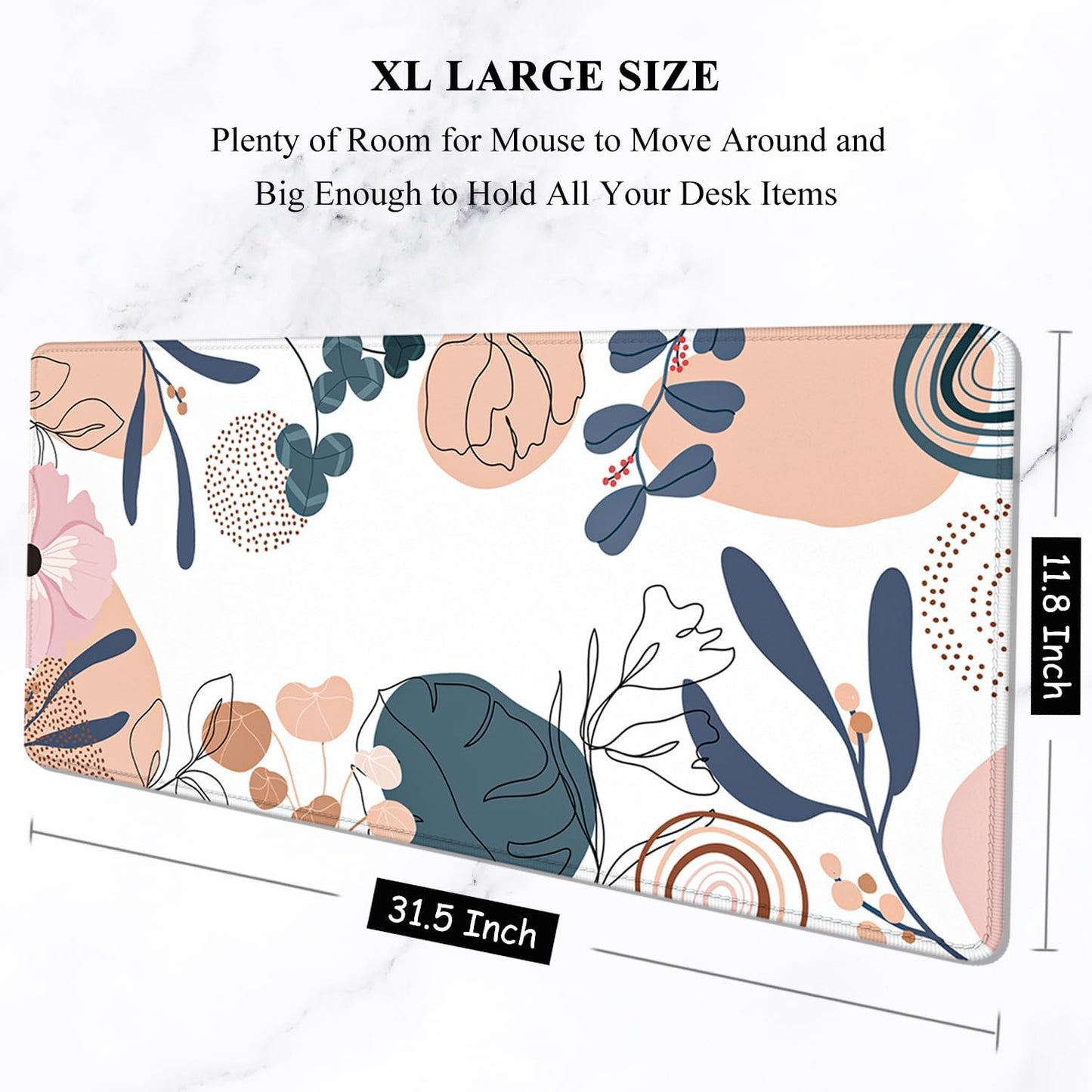 Auhoahsil Large Mouse Pad, XXL Gaming Mousepad, Desk Mat for Desktop, Thick Rubber, Big & Long Size, Stitched Edges, Full Desk Pad for Laptop & Computer, Extended 31.5 x 11.8 in, Boho Plant