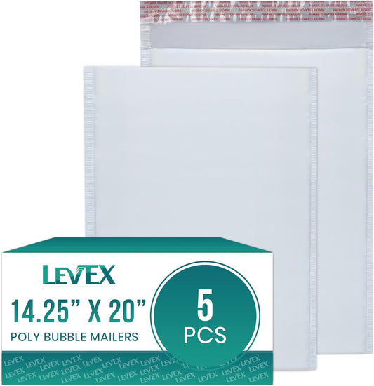 Levex - #7 14.25" x 20" [5 Pack] Poly Bubble Mailers, Padded Envelope Mailers, Packing Envelope & Mailing Bags for Shipping