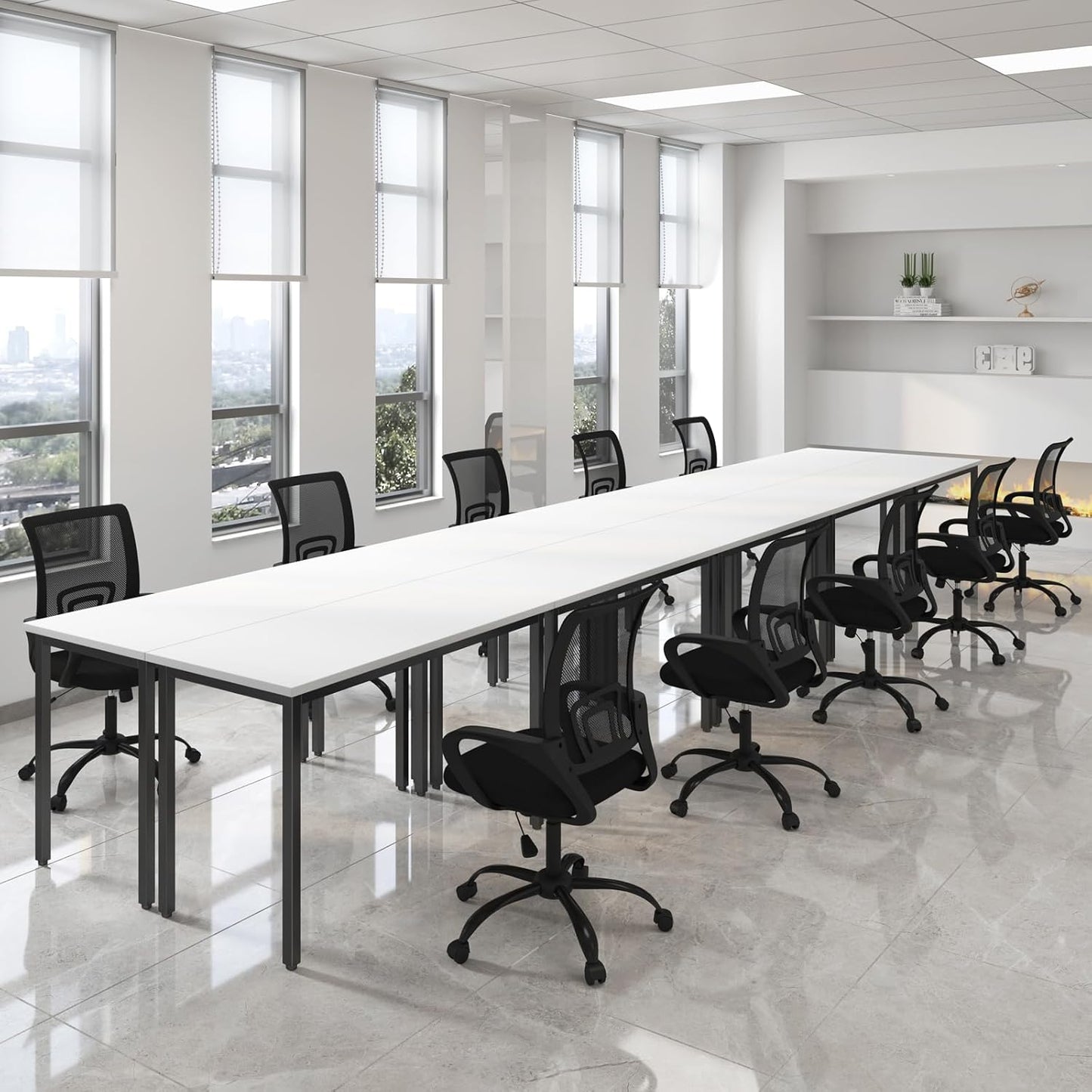 Bonzy Home Conference Table, 23FT Office Computer Desk, Printer Podcast Table for Meeting Room Conference Room Study Room, 10 PCS Random Combination, White, 275.5"x47.2"x29.5"