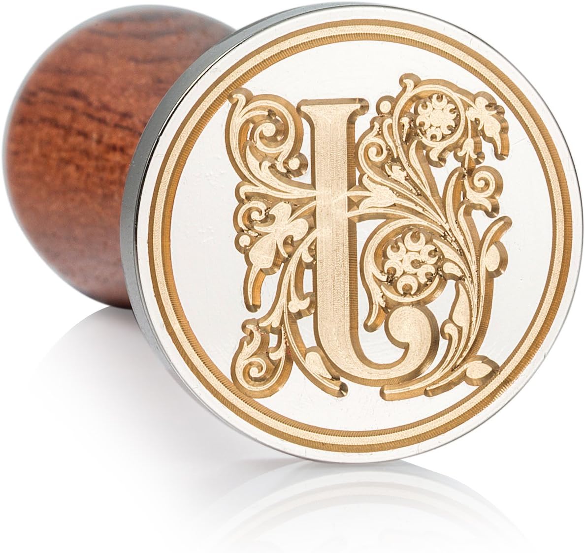 Mceal Wax Seal Stamp, Large Seal 1 1/5"(30mm) Dia, Silver Brass Head with Wooden Handle, Regal Letter A to Z Series (Letter J)