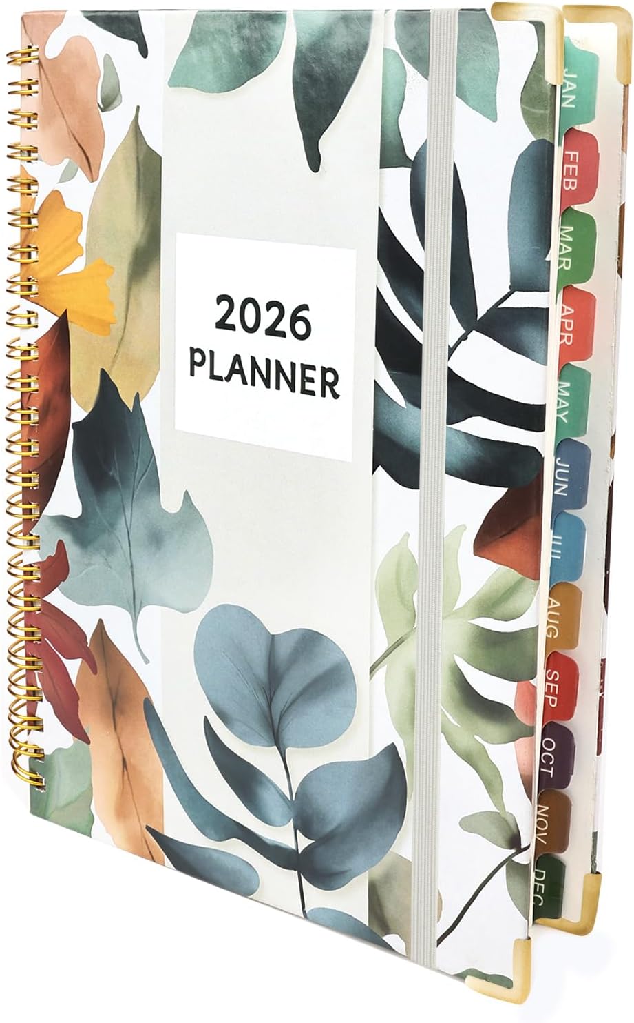 2026 Planner, A5 (6.3"x 8.5") Planner 2026 Jan-Dec, Monthly/Weekly/Daily Tabs with Contacts & Holidays, Hard Cover, Organizer for School and Business Supplies (Leaf)