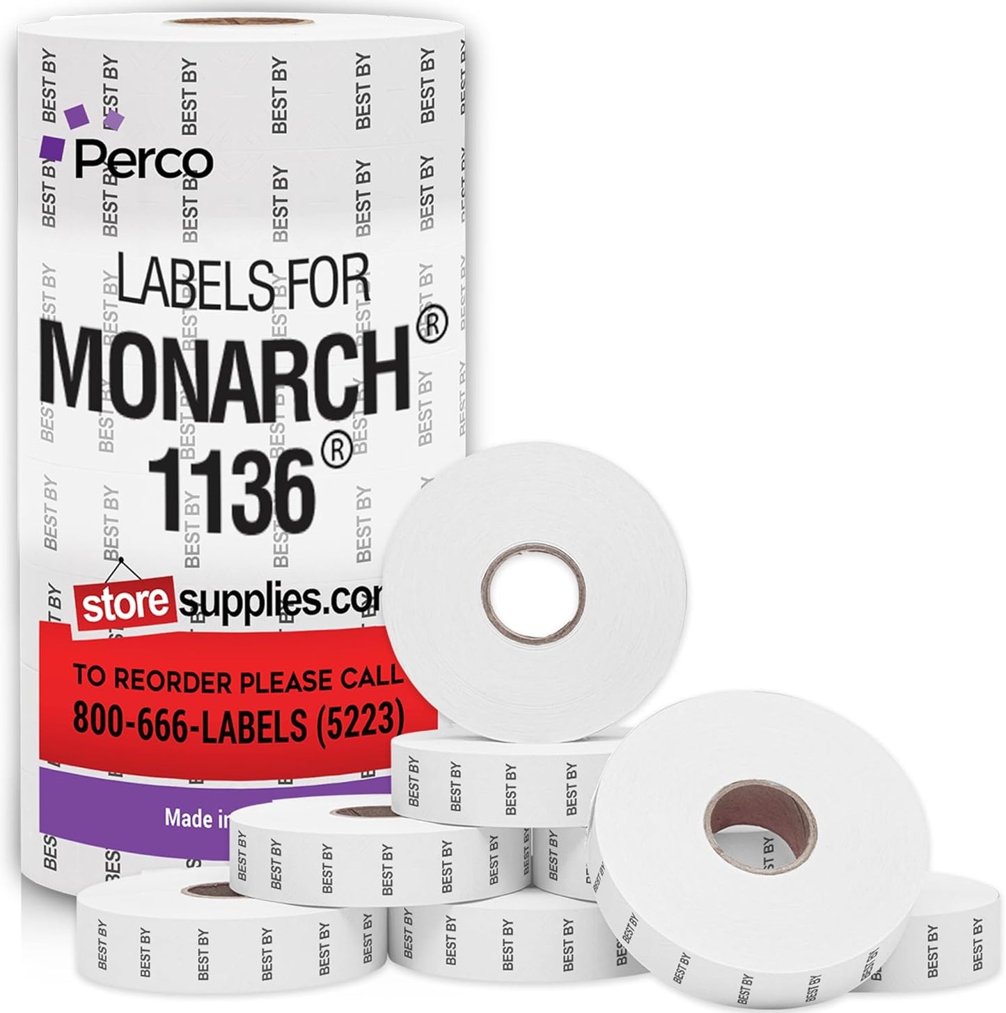 Perco Best by Labels for Monarch 1136 Price Gun - 8 Rolls, 14,000 Marking Labels