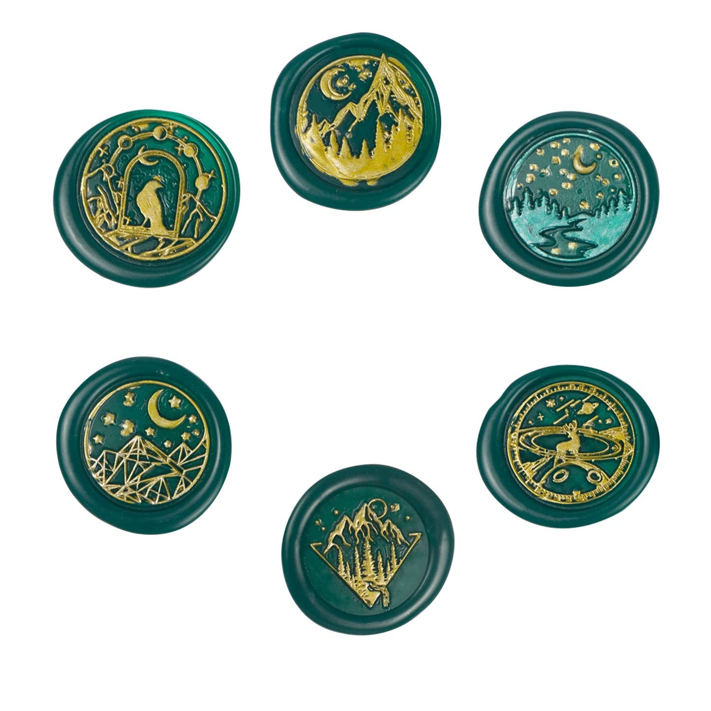 Wax Seal Stamp kit, ANBOSE Moon Wax Seal Stamp Set with 6 PCS Removable Brass Heads and 1 Wooden Handle, Starry Crow Deer Moon Sealing Wax Stamp for Cards Invitations