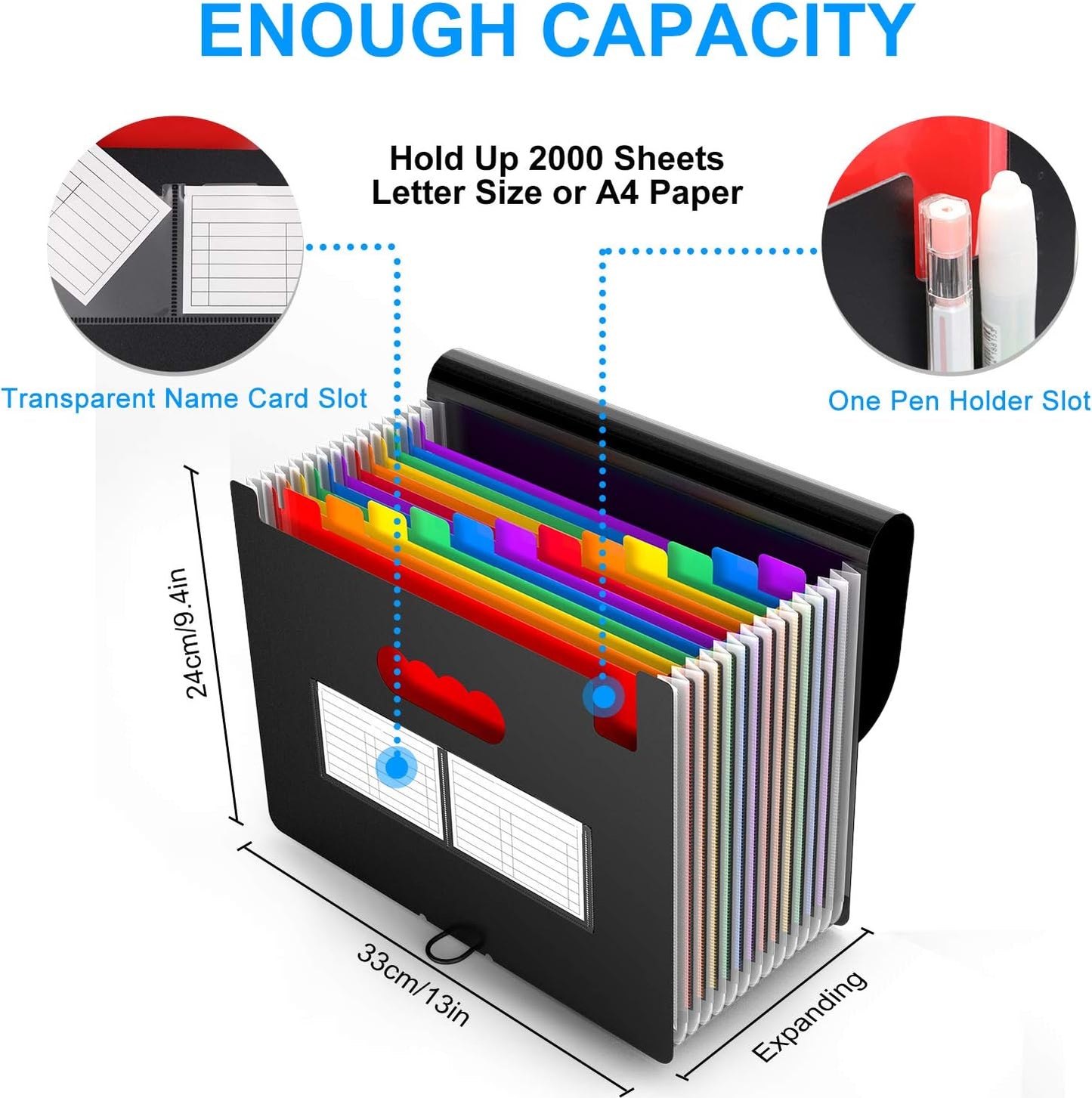 4 Pack Expanding File Folder with Blank Label, 12 Pocket Accordian File Organizer Document Storage Organizer, Desktop Accordion Folders File Keeper A4 Letter Size for Home School Office