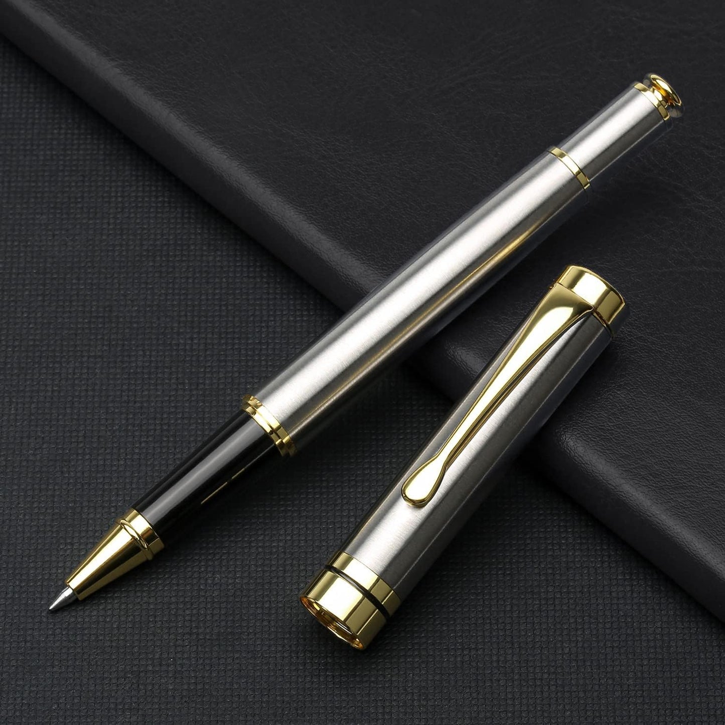 YIVONKA Luxury Ballpoint Pens Best Ball Pen Gift Set for Men & Women Professional Executive Office Nice BallPens Classy Gift Box Ballpoint Black Refill Line width 0.5mm (2 silver)