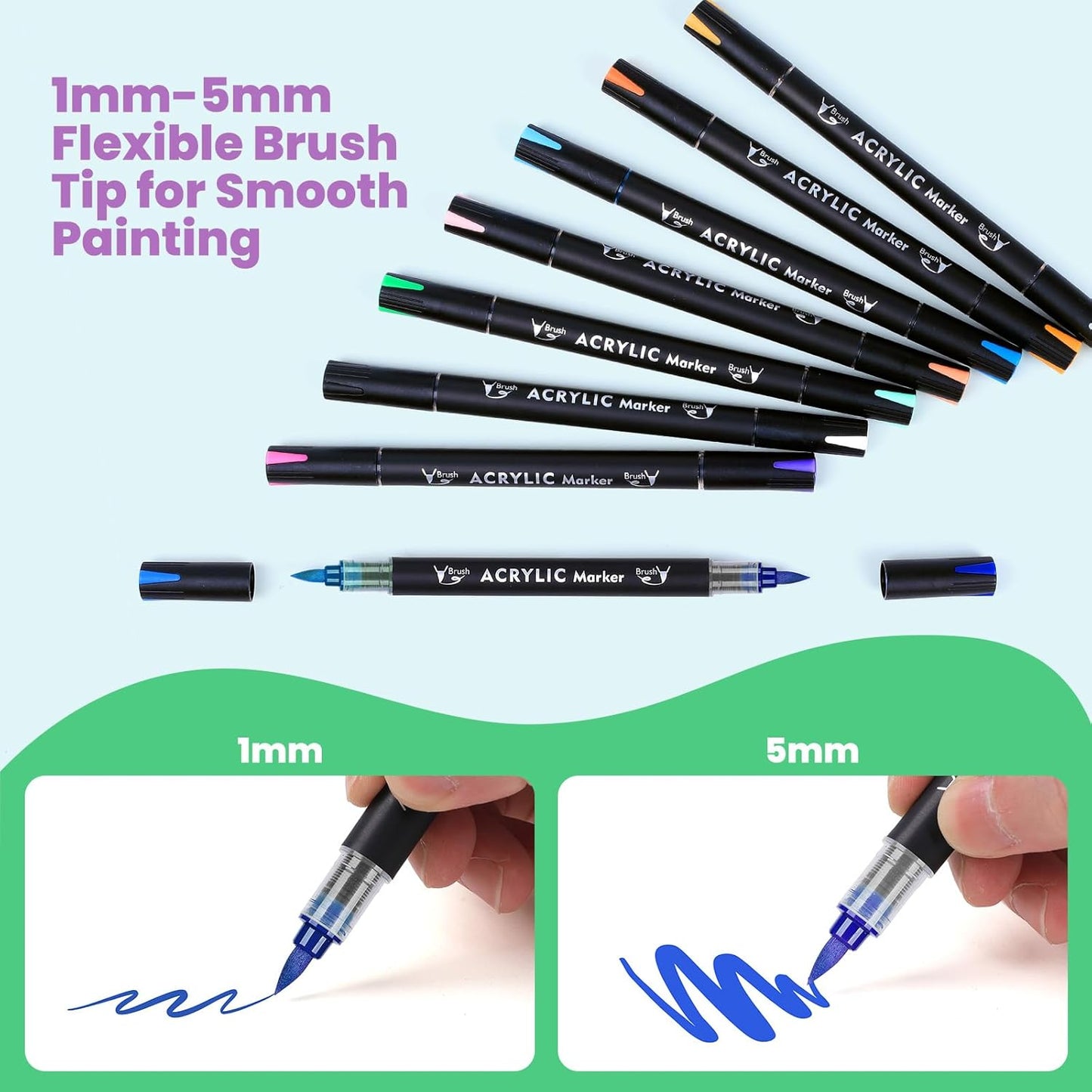 Permanent Acrylic Paint Markers, Brush Tip Art Markers for Kids - Coloring, Painting Rocks & Crafts Supplies, 16color 8pcs