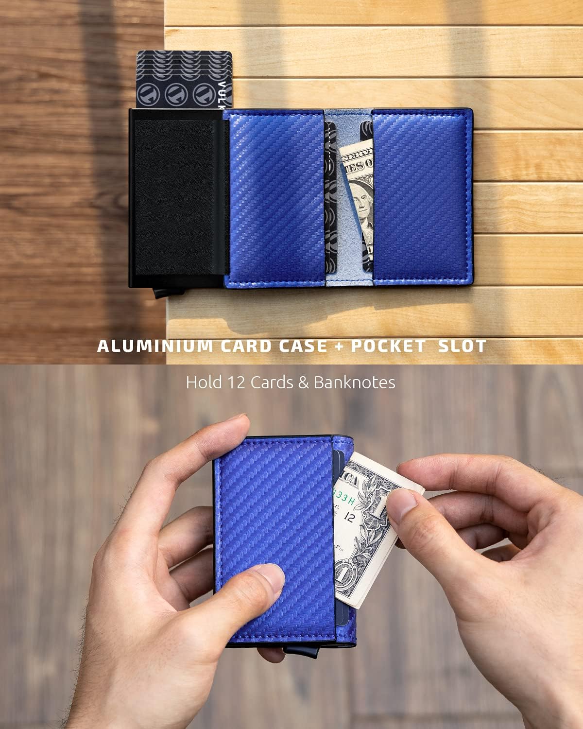 VULKIT Credit Card Holder RFID Blocking Leather Automatic Pop Up Wallet Aluminum Slim Pocket Business Card Case