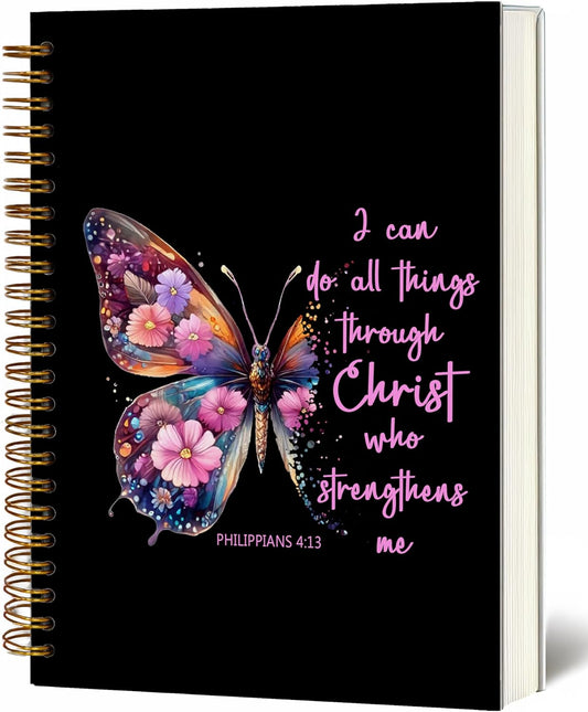 Bible Notebook, A5 Spiral Christian Journal with Floral Pink Butterfly Notebook, Bible Verse-God Says You Are, Inspirational Notebooks for Women, Bible Study, Gift for Birthday Christmas