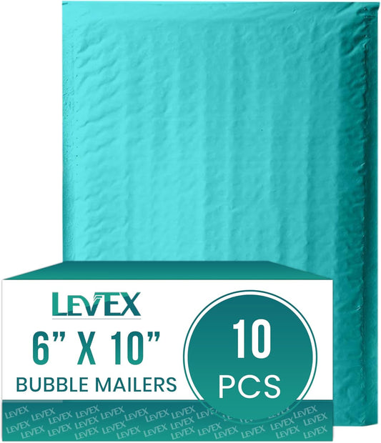 Levex - #0 6" x 10" [10 Pack] Teal Poly Bubble Mailers, Padded Envelope Mailers, Packing Envelope & Mailing Bags for Shipping