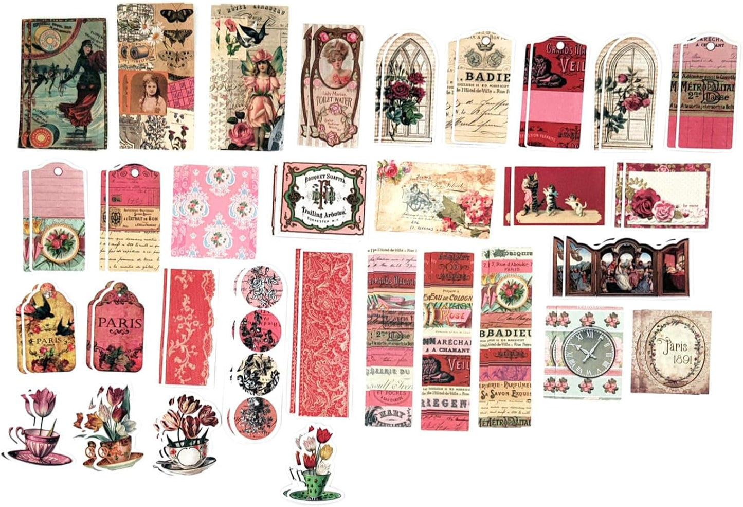 200PCS Vintage Scrapbooking Supplies Pack, Aesthetic Scrapbook Sticker Paper Art Journaling Kit for Bullet Junk Journals,Planner,Cottagecore Decor Gifts (Pink Retro Collection)