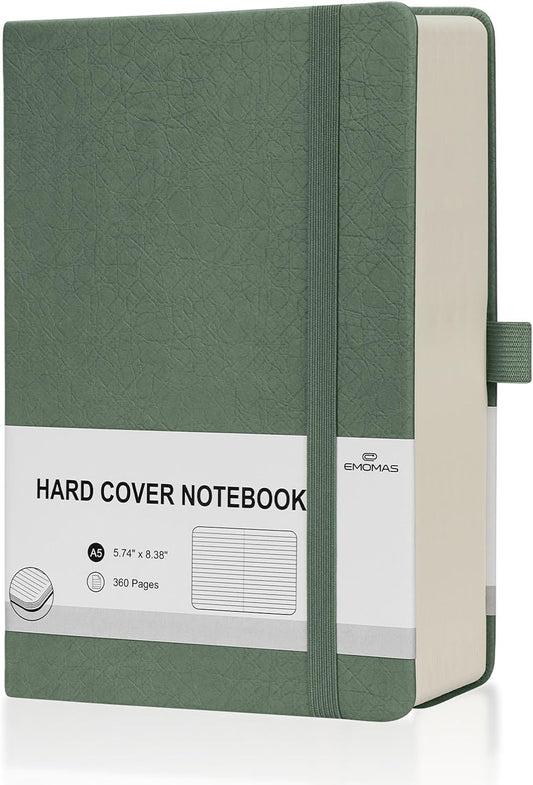 Lined Journal Notebook, 360 Numbered Pages(With page number), Thick Journal for Writing A5 College Ruled Notebook, 100gsm Lined Paper, Leather Hardcover, 5.75'' X 8.38''-Morandi Green