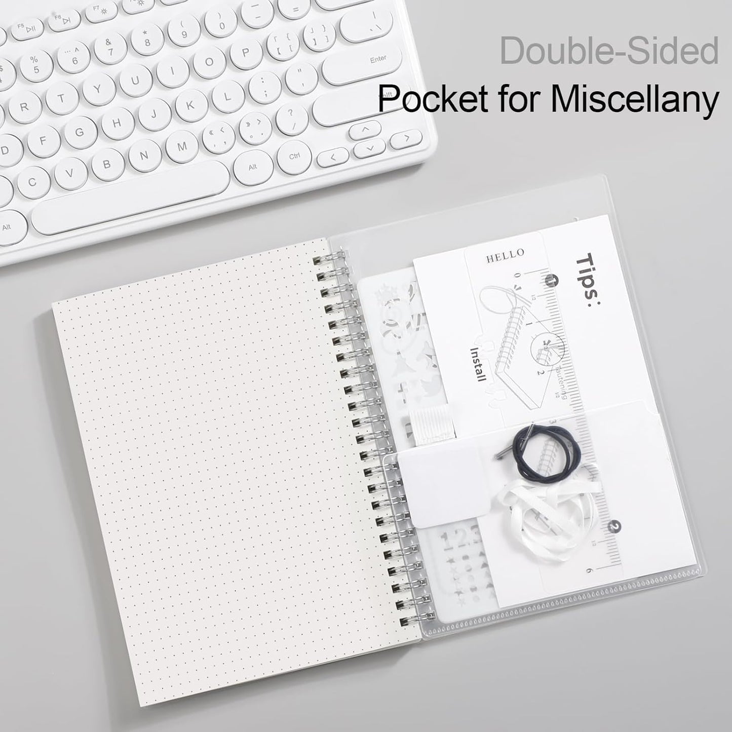 AHGXG Bullet Dotted Journal - Dot Grid Spiral Notebook A5, 160 Pages, 100 GSM Thick Paper, Waterproof Plastic Cover Journals for Bullet Journaling, Sketching, 5.7" x 8.3", Transparent