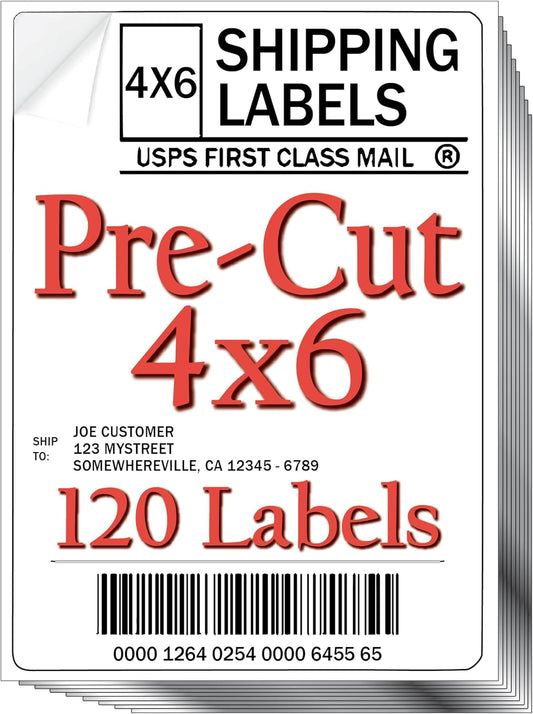 JETZAP Pre-Cut 4x6 Shipping Labels | Work on Most Inkjet and Laser Printers | Just Load & Print | USPS UPS FedEx for Home Printers | 120 Pack