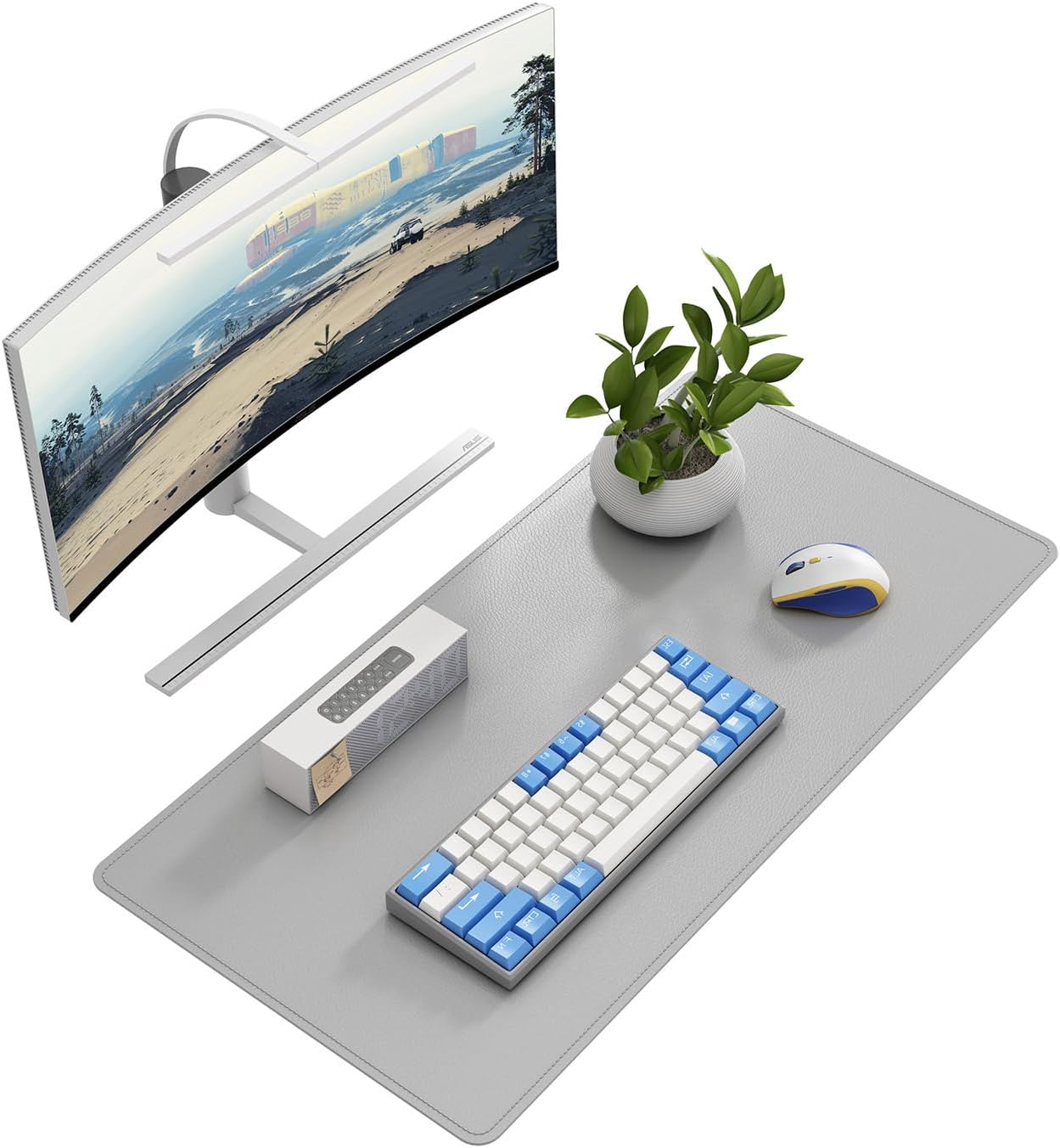 DAWNTREES Desk Mat Protector,PU Leather Desk Pad,Non Slip, Large Mouse Pad and Keyboard Mat, Waterproof Writing Pad for Office and Home (Light Gray)