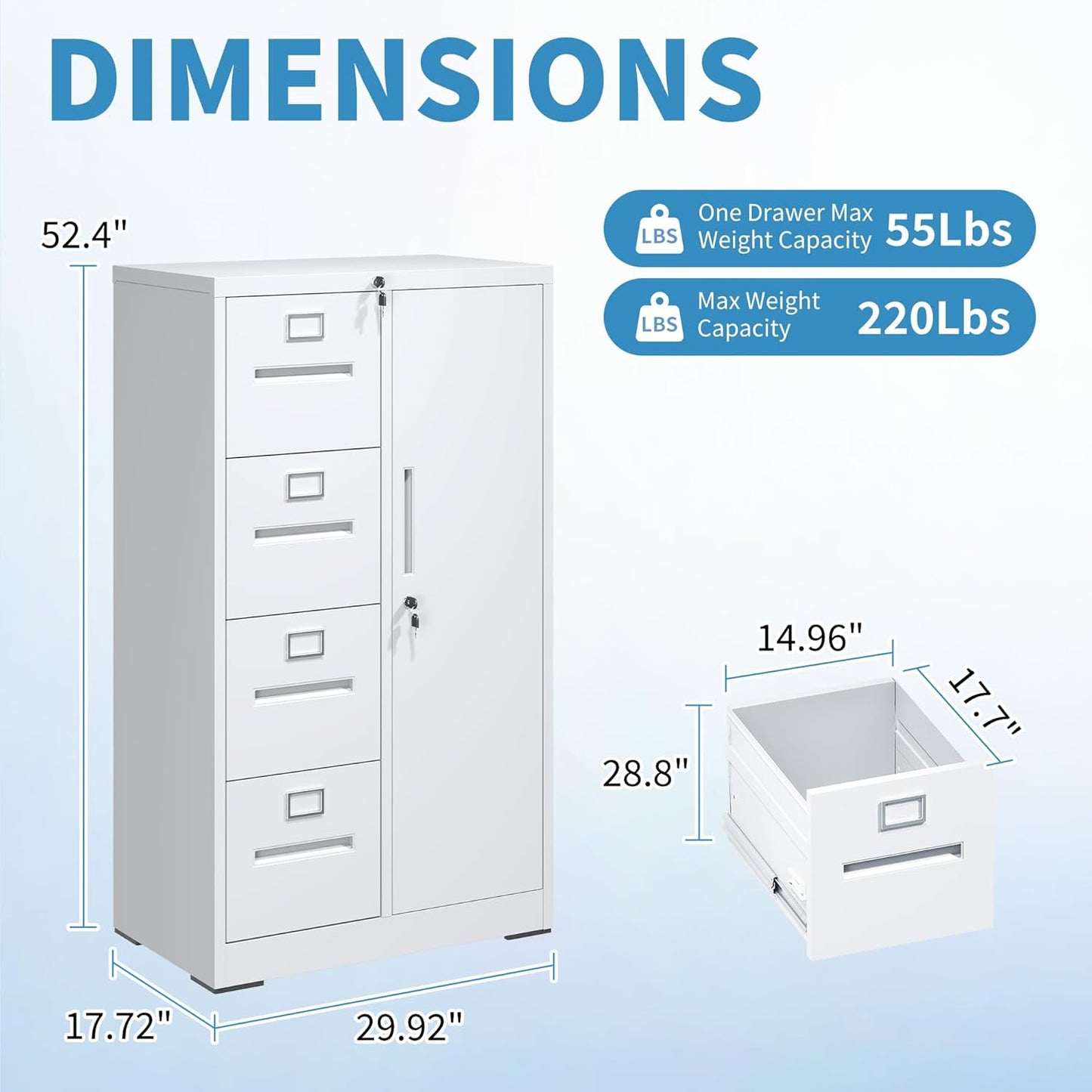 4 Drawer Filing Cabinet with Lock, Metal Storage Locker Cabinets for Home Office, File Cabinet for Hanging File Folders Letter/Legal/A4/F4 Size Documents, Assembly Required