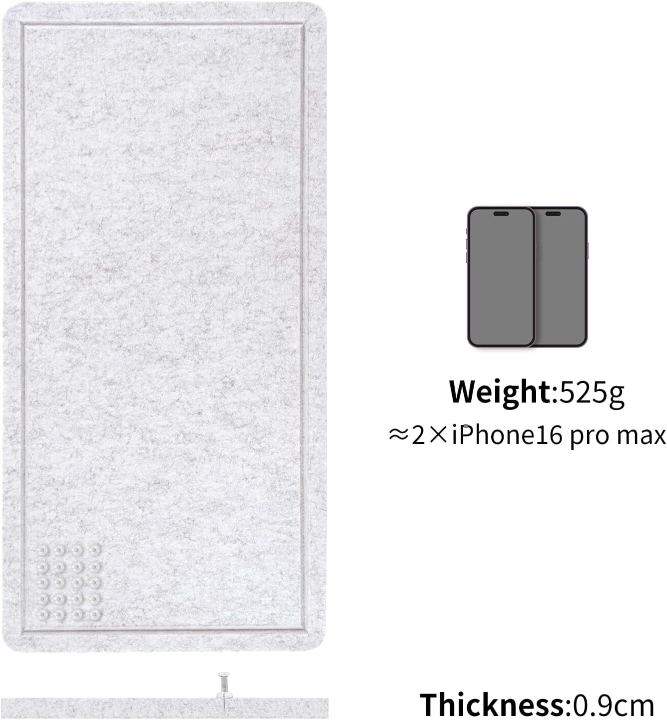 Bulletin Board, 35 x 17 1/2 inches Felt Board - Decorative Pin Board, Cork Board Alternative for Wall, Foldable Picture Board Self-Adhesive Vision Board Prayer Board with 20 Pushpins - Marble White