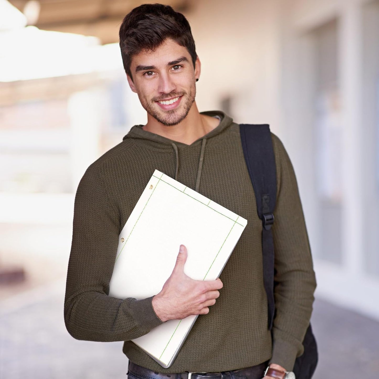 Zhanmai 5 Pack Engineering Computation Pad 5 Squares Per Inch 8.5" x 11" Engineering Graph Paper Notepad 100 Sheets Per Pad, 3 Hole Punched(Beige, Green)