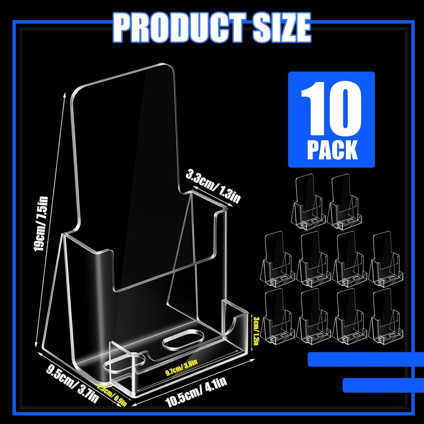 Wenqik Acrylic Brochure Holder with Business Card 4.1 Inch Rack Card Holder Pamphlet Display Stand Organizer for Menu Flyer Magazine Office Booklets(10 Pcs)