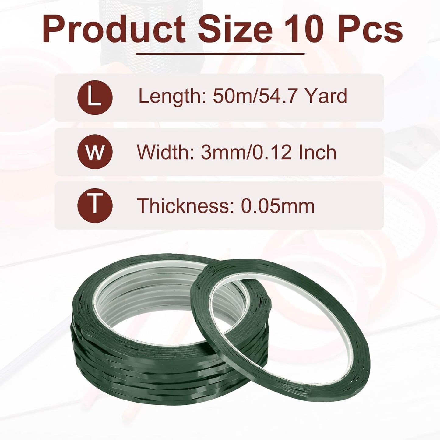 MECCANIXITY 10 Rolls Whiteboard Tape Graphic Chart Tape 3mm 54.7 Yard Art Tape Thin Self-Adhesive Pinstripe Tape Masking Tape for Gift Wrapping Craft Supplies, Green