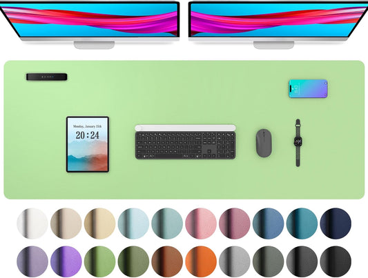 Aothia Leather Desk Pad Protector, Office Desk Mat, Large Mouse Pad, Non-Slip PU Leather Desk Blotter, Laptop Desk Pad, Waterproof Desk Writing Pad for Office and Home (48"x17", Foam Green)