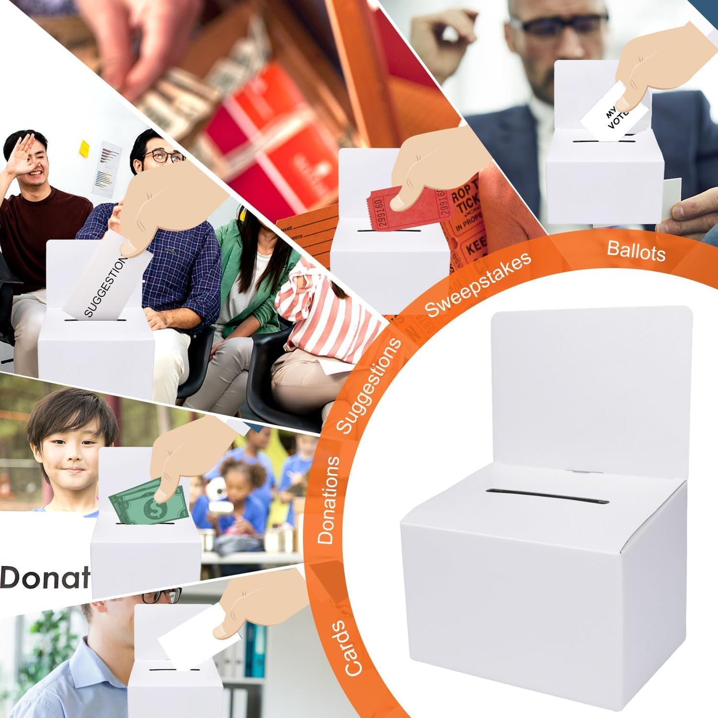 24 Pack Cardboard Ballot Box with Slot, White Glossy Raffle Boxes 6.5x4.5x4.5Inch, Suggestion Boxes with Removable Slot, Donation Boxes for Fundraising,Collecting Card and Voting Contest