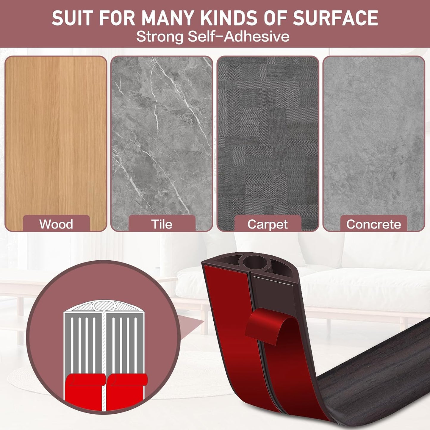 Floor Cord Cover Self Adhesive Cord Hider Floor Extension Cord Covers for Floor Power Cord Protector Cable Management Prevent Cable Trips Cable Cavity 0.32" W x 0.32" H (Dark Walnut, 20Ft)