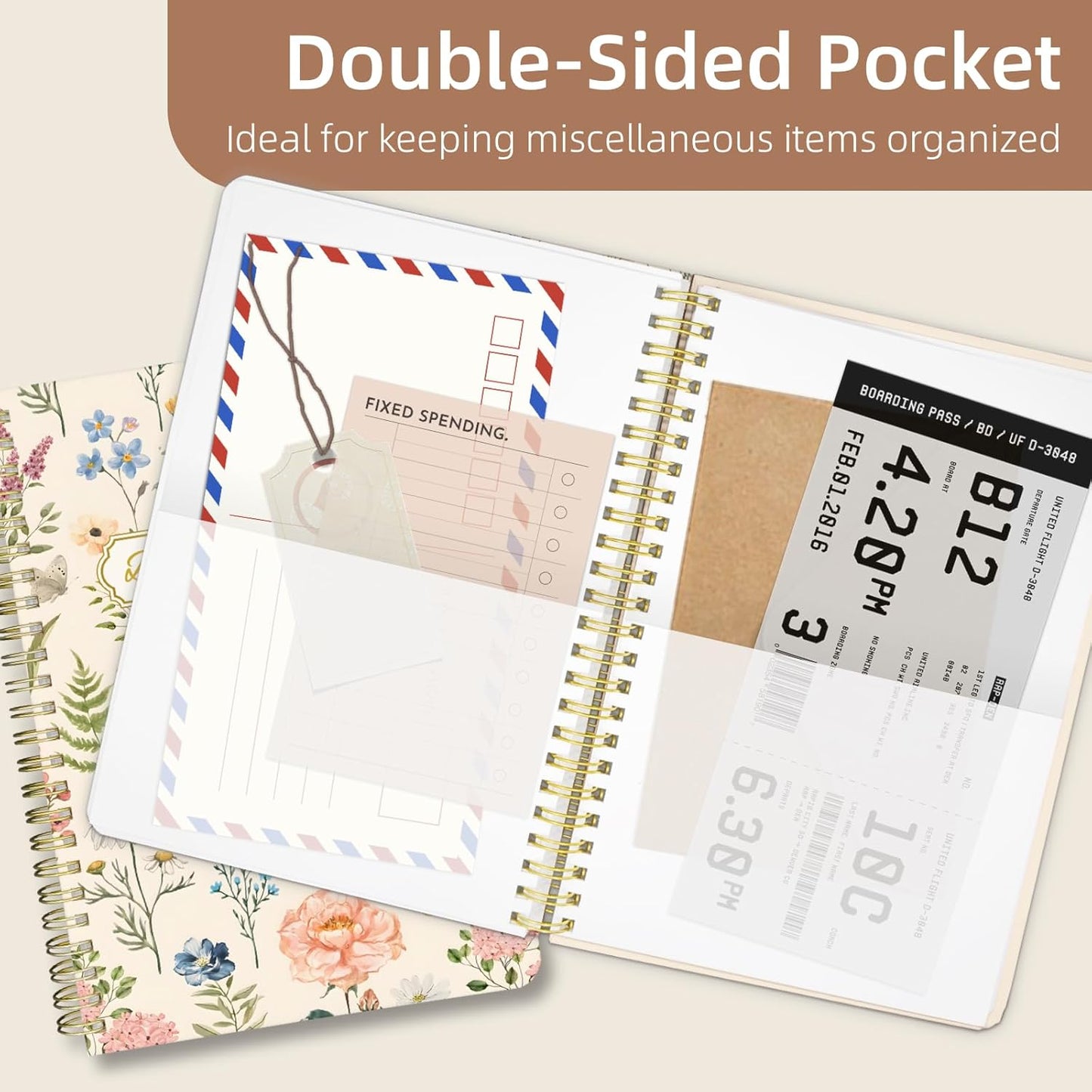 Undated Daily Planner - Spiral Notebook 80 Days One Day Per Page, Hourly Schedule, To-Do List, Notes, Everyday Planning Task, A5 Hardcover Journal Organizer Book Women Cute Aesthetic, Floral