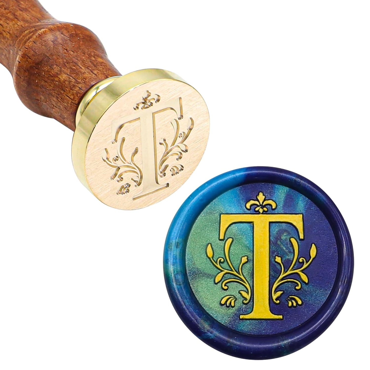 SWANGSA Initial Alphabet T Wax Seal Stamp Kit, Classic Retro Letter Sealing Stamp with 200pcs Sealing Wax Beads Kit for Wedding Invitations Cards Envelopes (T)