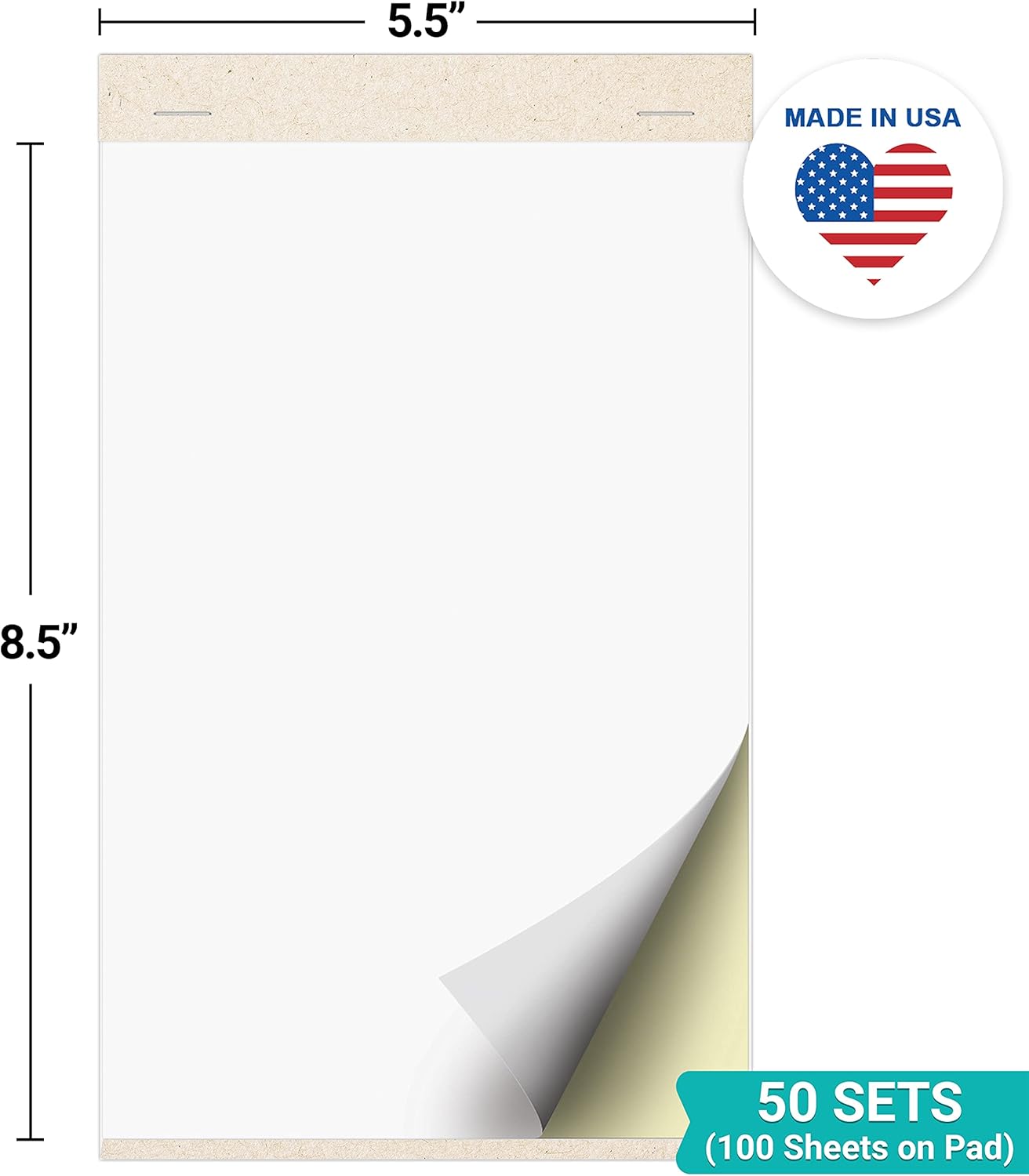 321Done Blank 2-Part Carbonless Notebook with Cover, 5.5x8.5 - Made in USA, Carbon Copy Notes, Sketchbook, Memo Notepad, Small Business Order Pad - 50 White/Yellow Sets