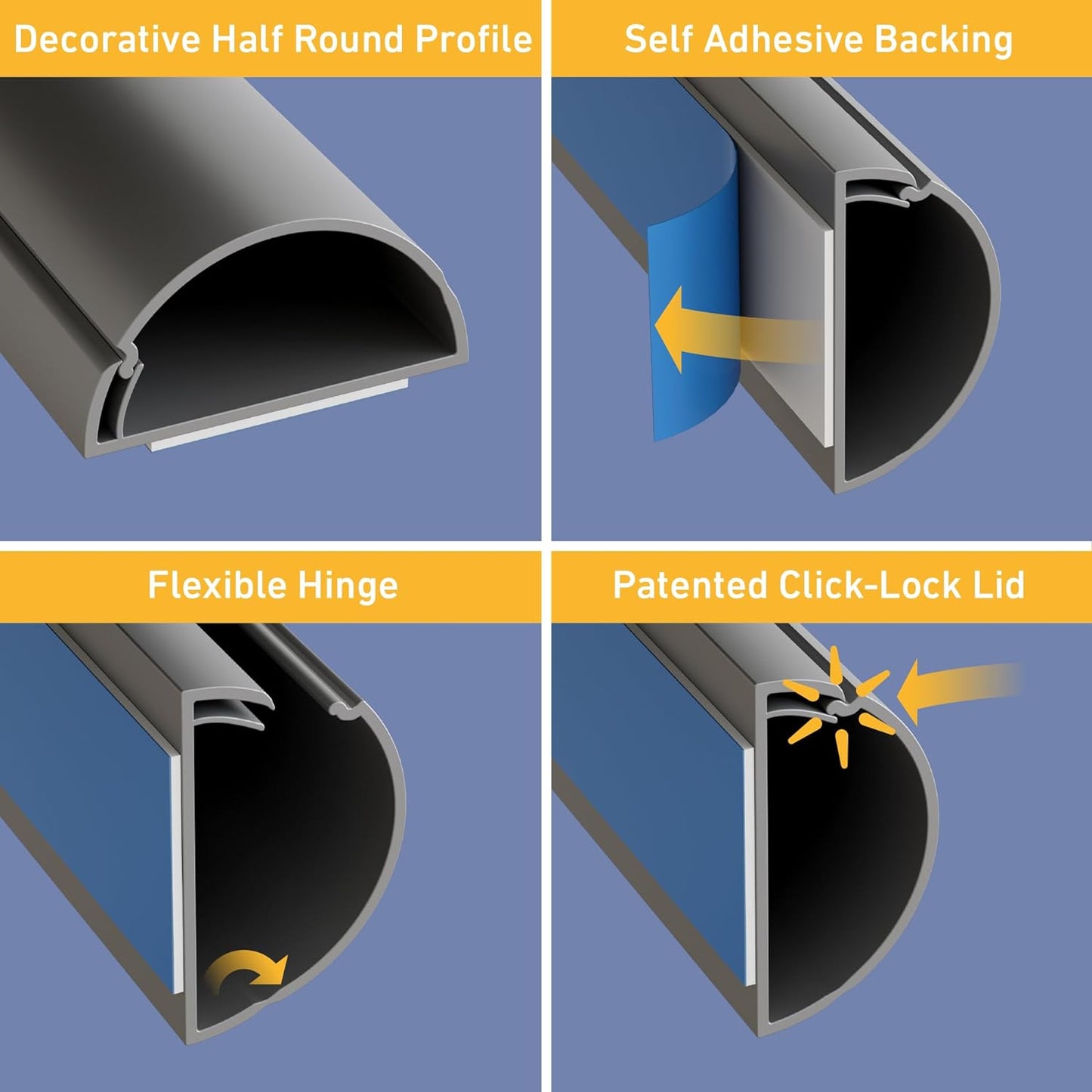 D-Line Half Round Cord Hider, Patented Cable Cover, Hide TV Wall Mount Wires, Raceway for Cords, Decorative Wire Covers, Paintable, Adhesive Cable Concealer - 2X 1.18in W x 0.59in H x 39in L - Gray