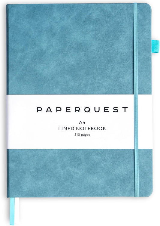 A4 Hardback Notebook, Vegan Leather Journal Lined, 310 Pages, 100GSM Thick Paper, Lay flat Notebook for Women, Men, Writing, Office, Work, Study, College Ruled Notebook with Pocket,