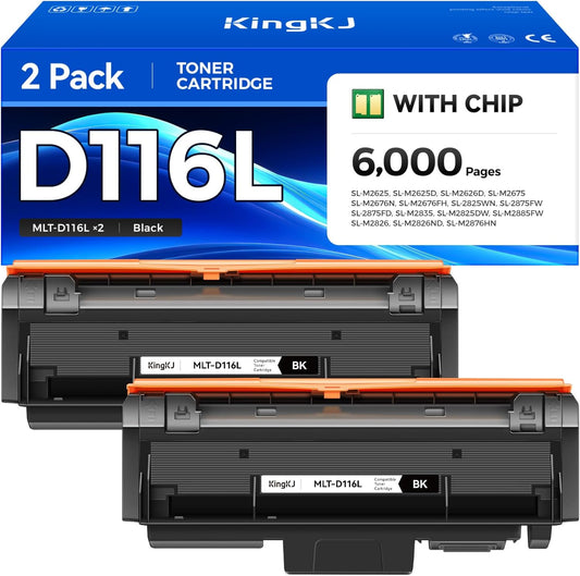 MLT-D116L Toner Cartridge Black 2-Pack High-Yield Replacement for Samsung MLT-D116L D116L MLT-D116S Compatible with Samsung Xpress SL-2625D SL-M2675FN SL-M2825DW SL-2875FW SL-M2835 SL-M2885FW Printer