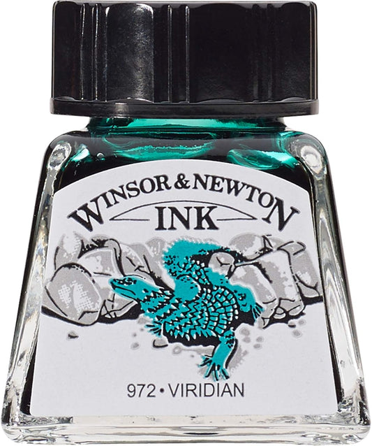 Winsor & Newton Viridian Drawing Ink, 14ml Bottle, Acrylic, Multicolor
