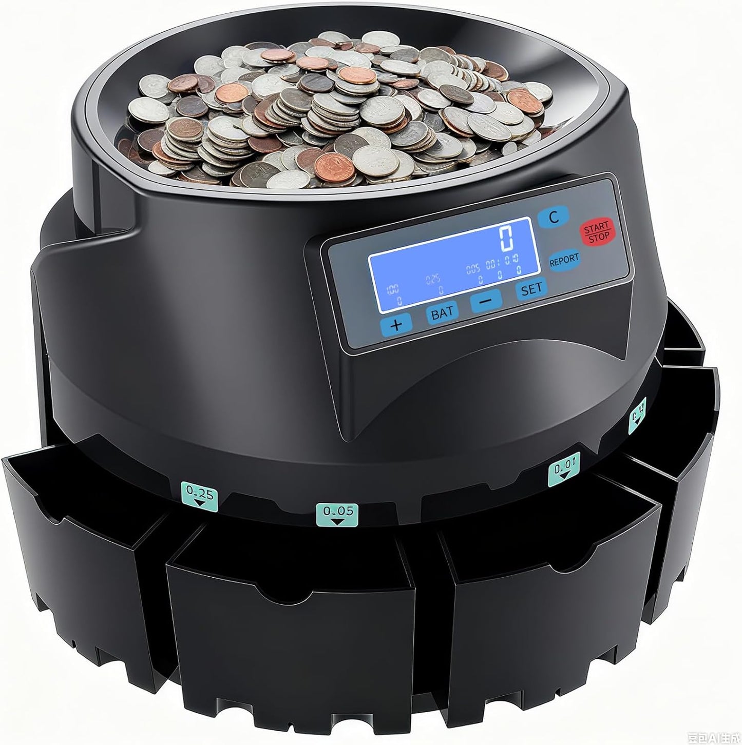 High Speed USD Coin Counter,efficient Counting of 300 Coins per Minute,Precise Counting on LCD Display Screen,Integrated Automatic Packaging Drum,Expert in handling Bank and Shop Change