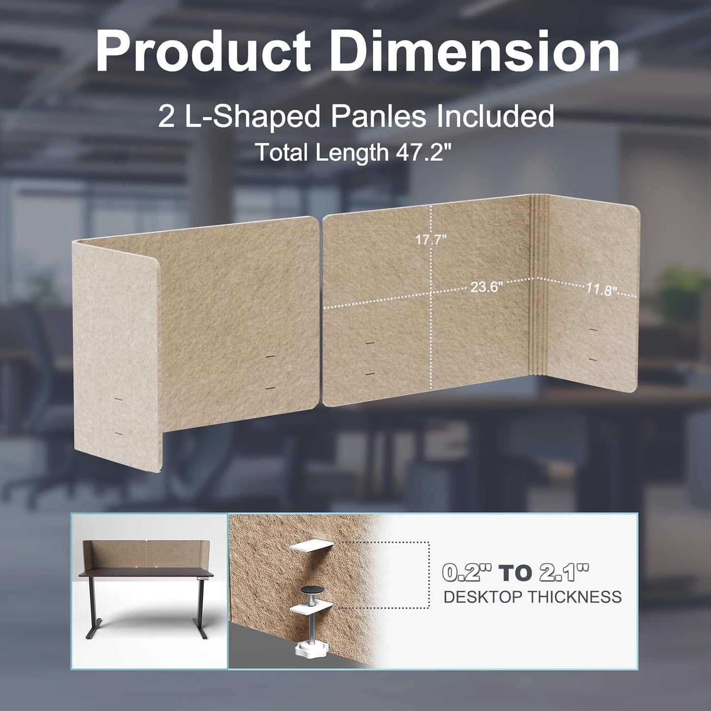 2-in-1 Adjustable Desktop & Under Desk Privacy Panel - 2PCS L-Shaped Acoustic Desk Divider That Reduce Noise and Visual Distractions, For Home Office Classroom (Dark Camel, 47.2" x 17.7")