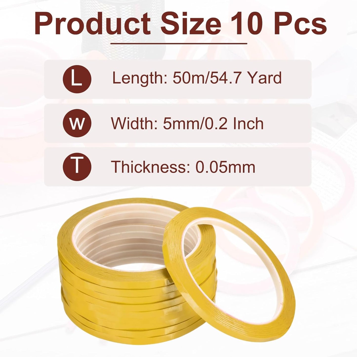 MECCANIXITY 10 Rolls Whiteboard Tape Graphic Chart Tape 5mm 54.7 Yard Art Tape Thin Self-Adhesive Pinstripe Tape Masking Tape for Gift Wrapping Craft Supplies, Yellow