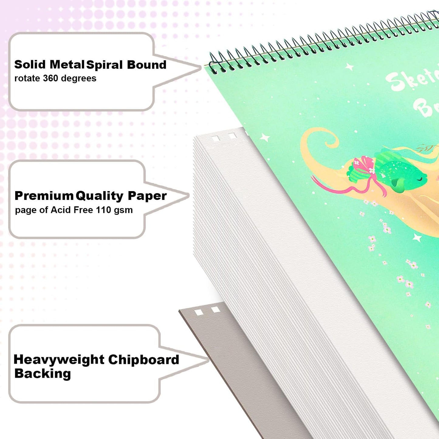 MEMX Sketch Book for Kids, 8”X11.5” 100 Pages(110gsm), Spiral Bound Artist Sketch Pad, Durable Acid Free Sketchbook for Painting, Sketching or Doodling, Best Gifts for Drawing Boys and Girls, White