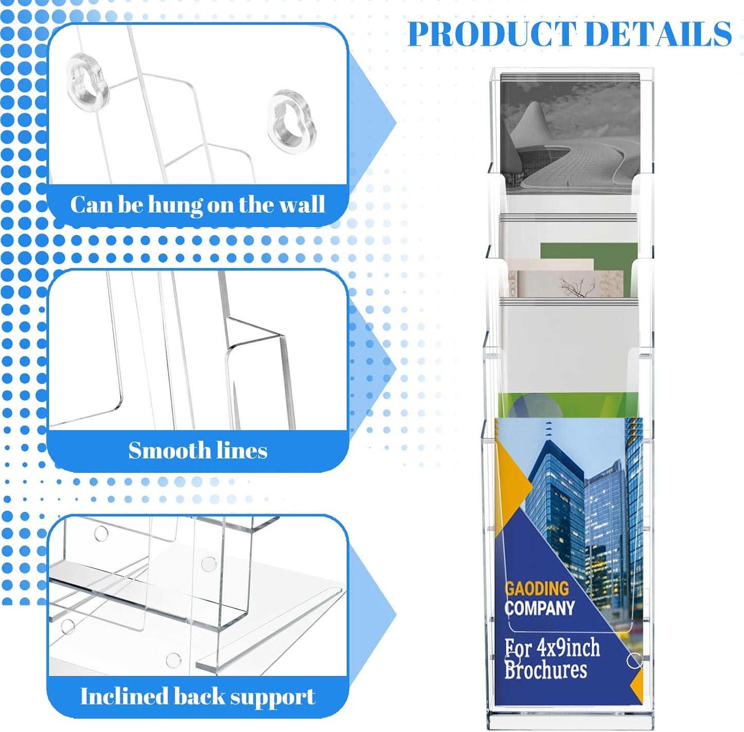 4 Pack Acrylic Brochure Holder 5 Tier Clear Brochure Display Flyer Holder 4.2"x11.3" inch Rack Brochure Holder Suitable for 4"x9" Brochures,Magazine Holder,Flyer Holder(4)