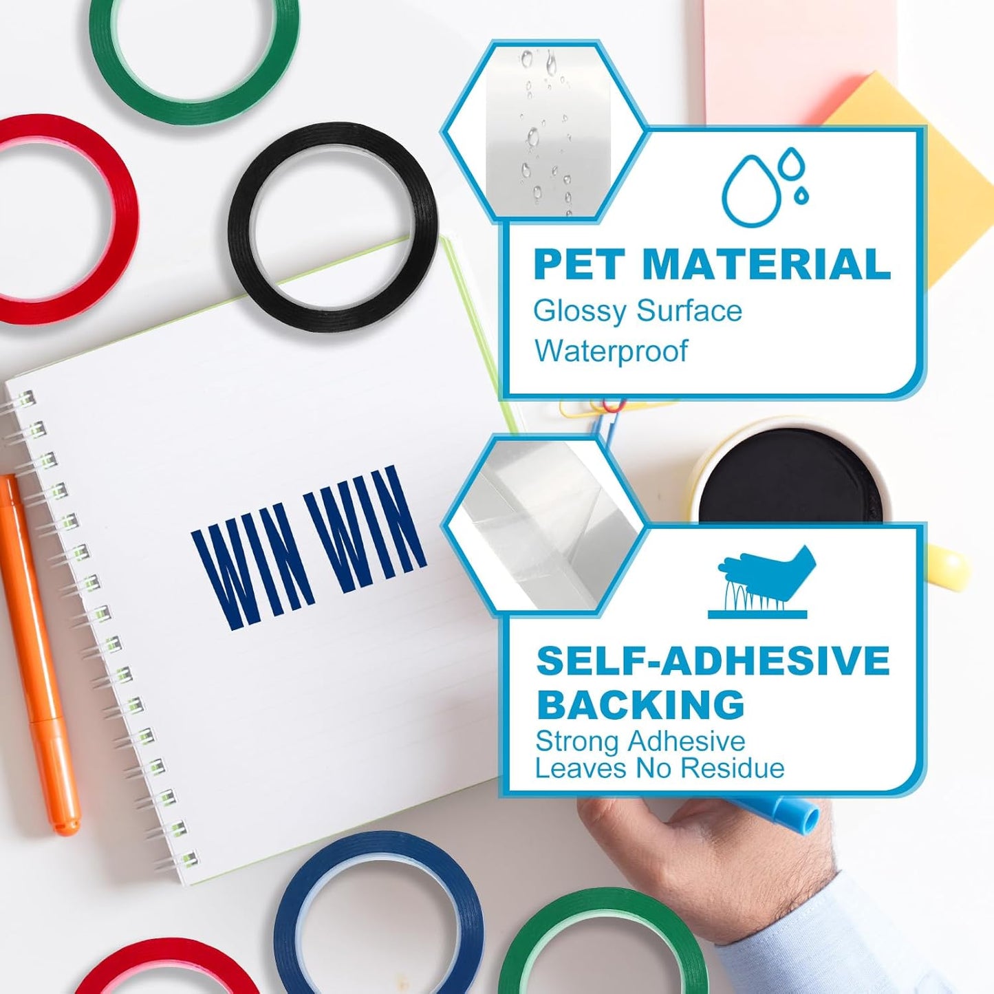 MECCANIXITY Whiteboard Tape 5/8" x 72 Yard Pinstripe Graphic Chart Line Grid Marking Tapes for Classroom Office Dry Erase Board Art, Clear, Pack of 3