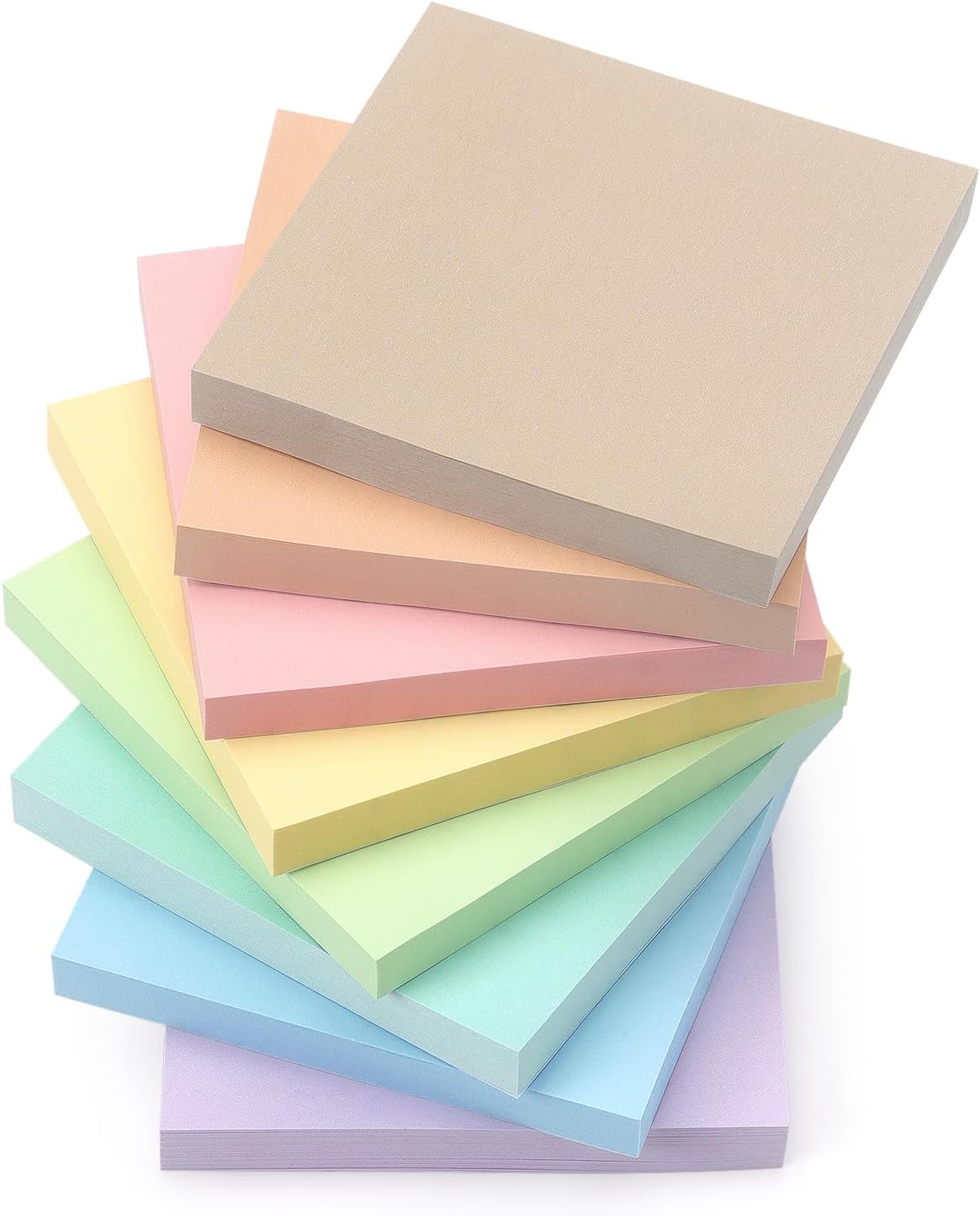 Sticky Notes 3x3inch, 8 Pads Self-Stick Notes, 8 Pastel Multi Colors with Gray Note Pads, Suitable for School, Home, Office, 80 Sheets/Pad