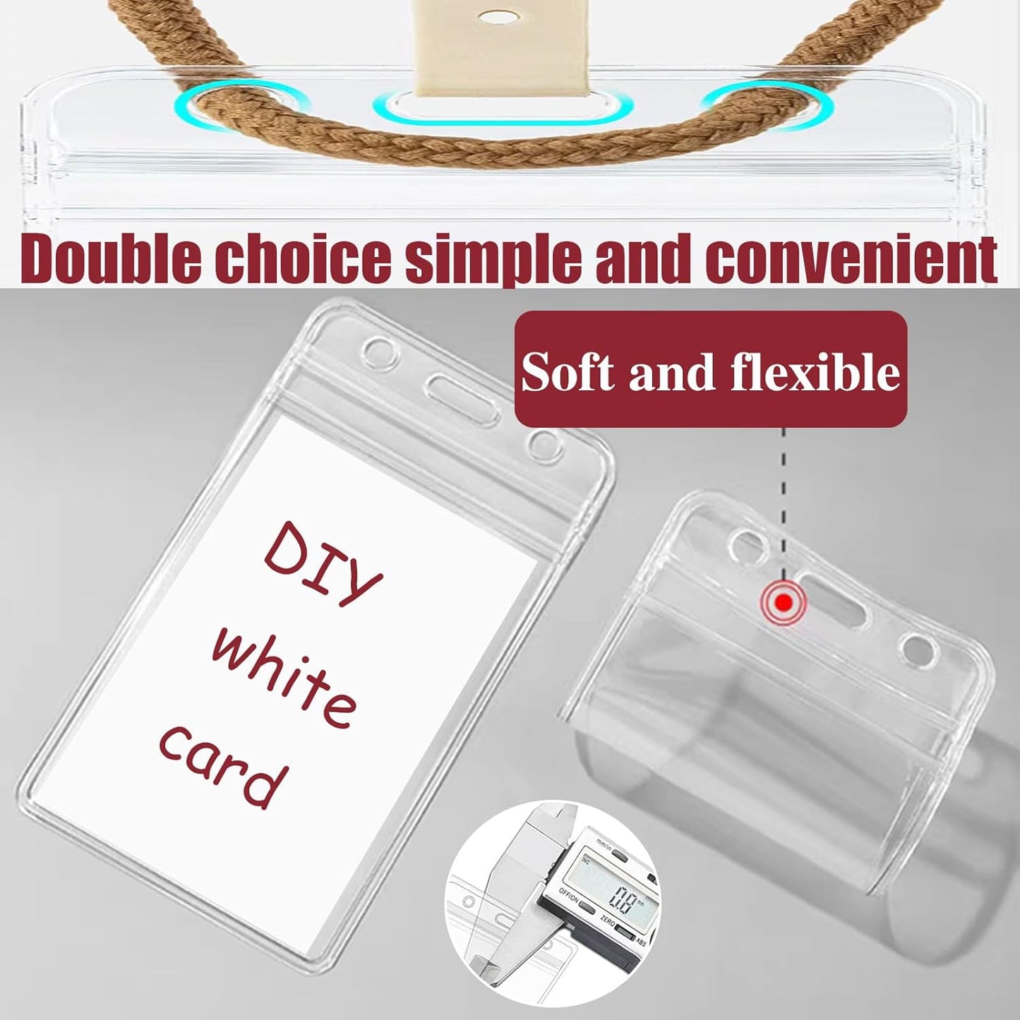 100 ID Badge Holders with 100 Blank Cards, Blank on Both Sides, White and Thick ID Card Holders with Cards