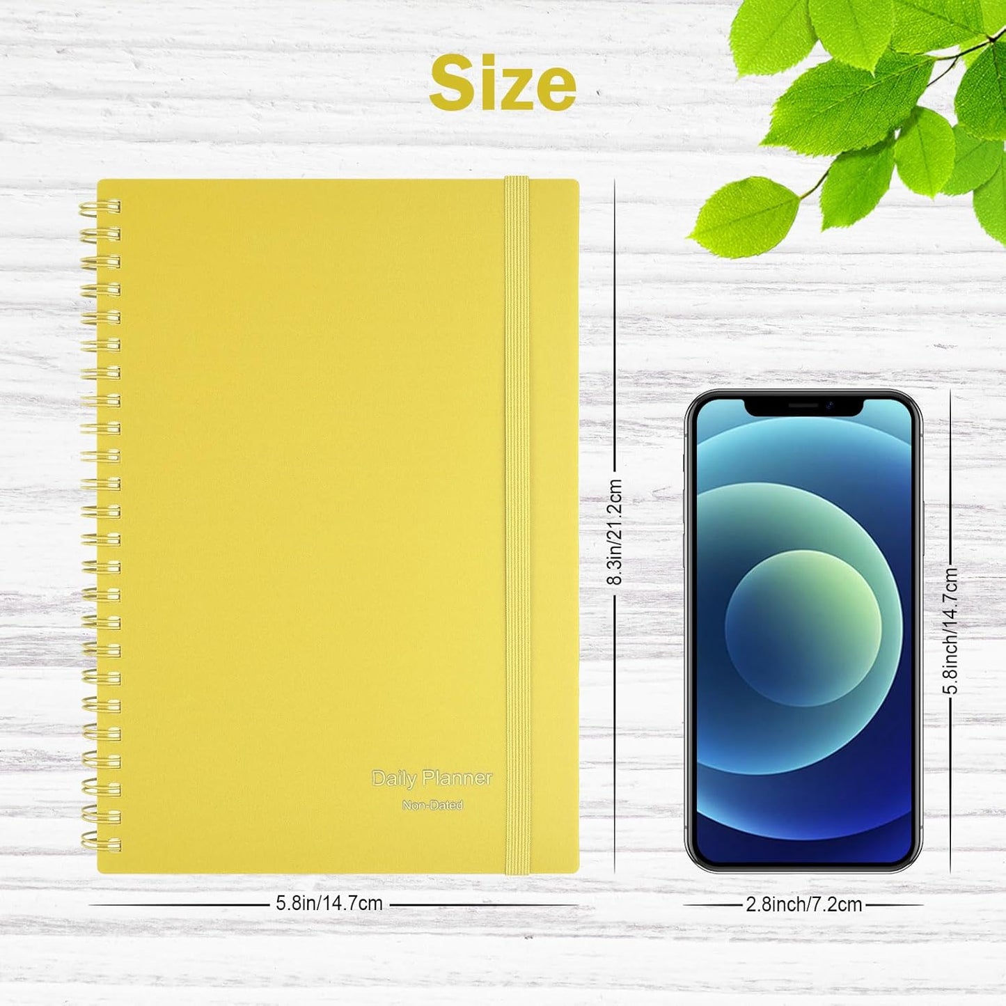 Asten Daily Planner Undated - To Do List Notebook With Hourly Schedules and Spiral Appointment Book for Men and Women, ADHD Work Planner With Inner Pocket 8.3"x 5.8" (Yellow)