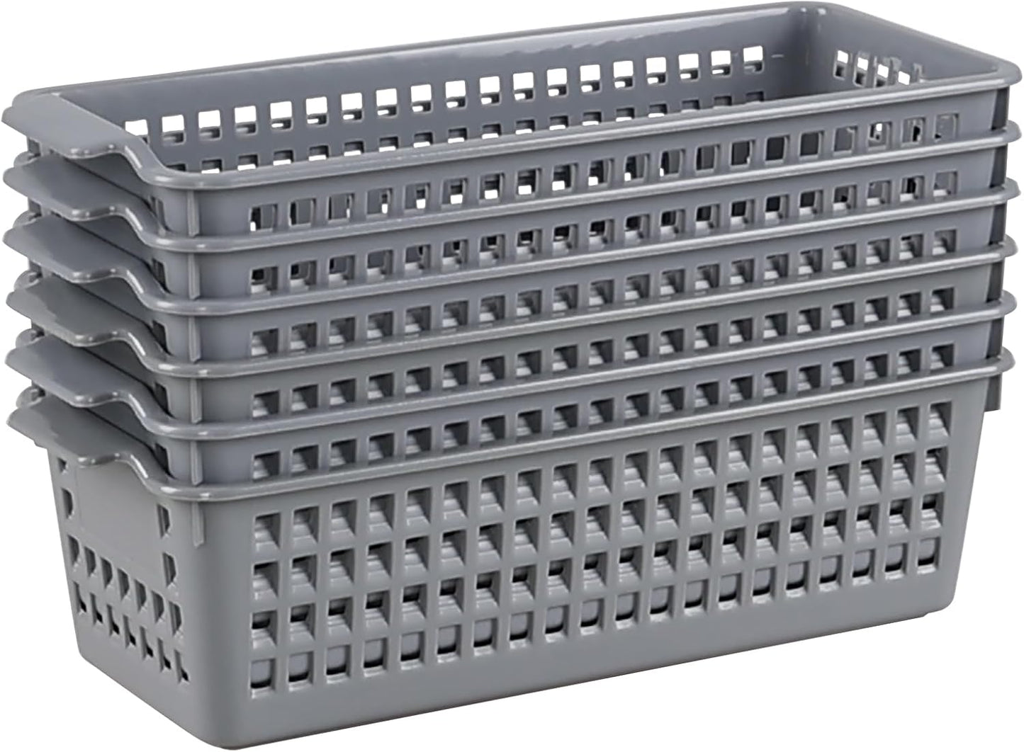 6 Packs Slim Plastic Storage Trays Baskets,Pencil Organizer 11.61" x 5.03", Grey