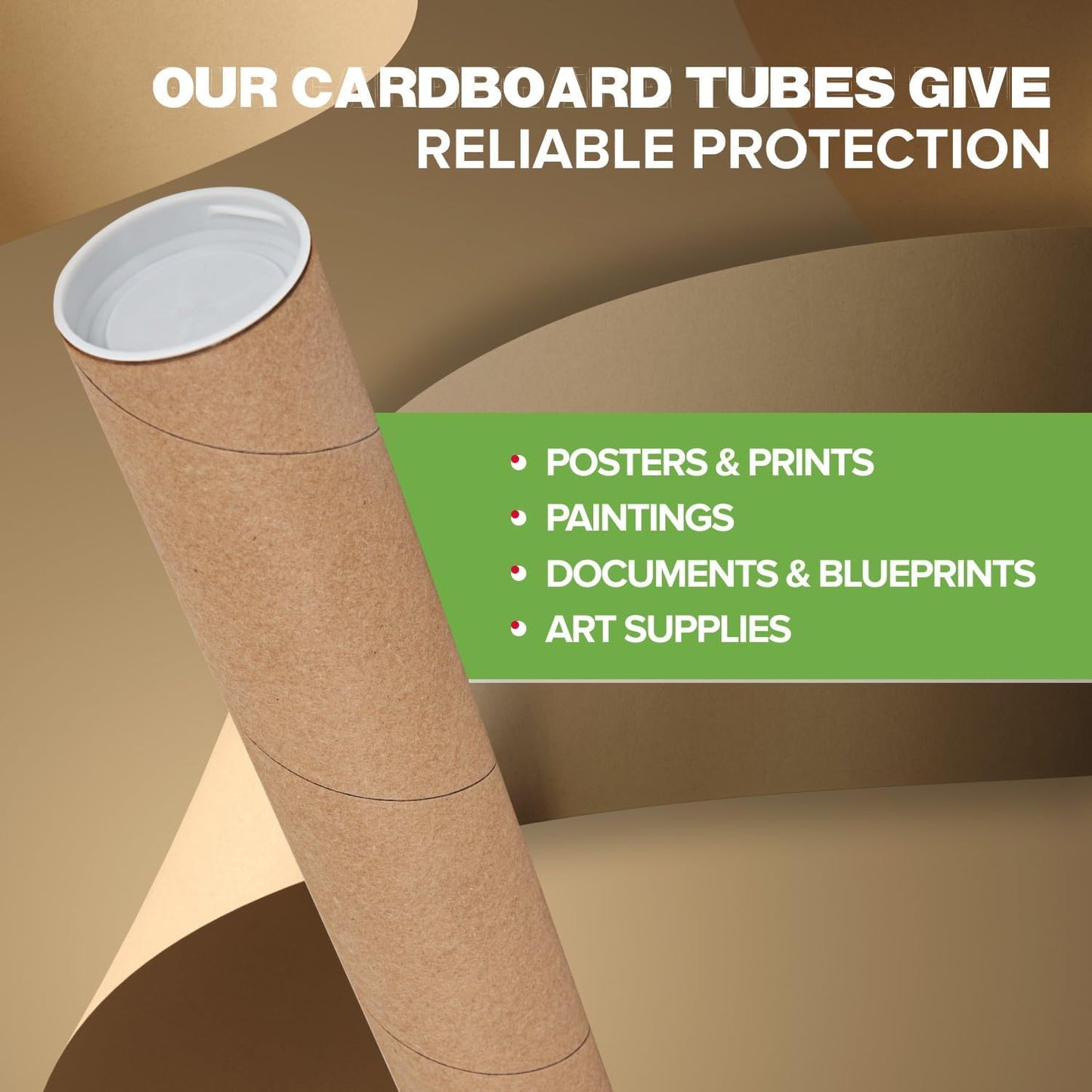 2" x 24" Reinforced Kraft Paper Mailing Tubes, Pack of 2 Tubes with 2 Caps Each – USPS Approved Poster Tube – Made in USA Cardboard Tube for Shipping and Storing Posters, Prints, Artwork, or Documents
