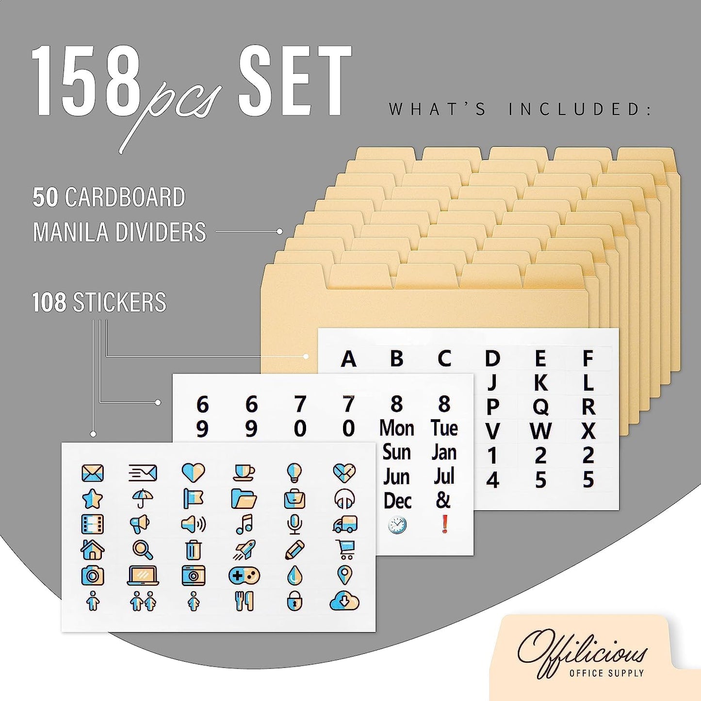 50 Manila Index Card Dividers with Tabs, 4x6 Blank, 108 Stickers - Monthly, Recipe & Greeting Card Dividers