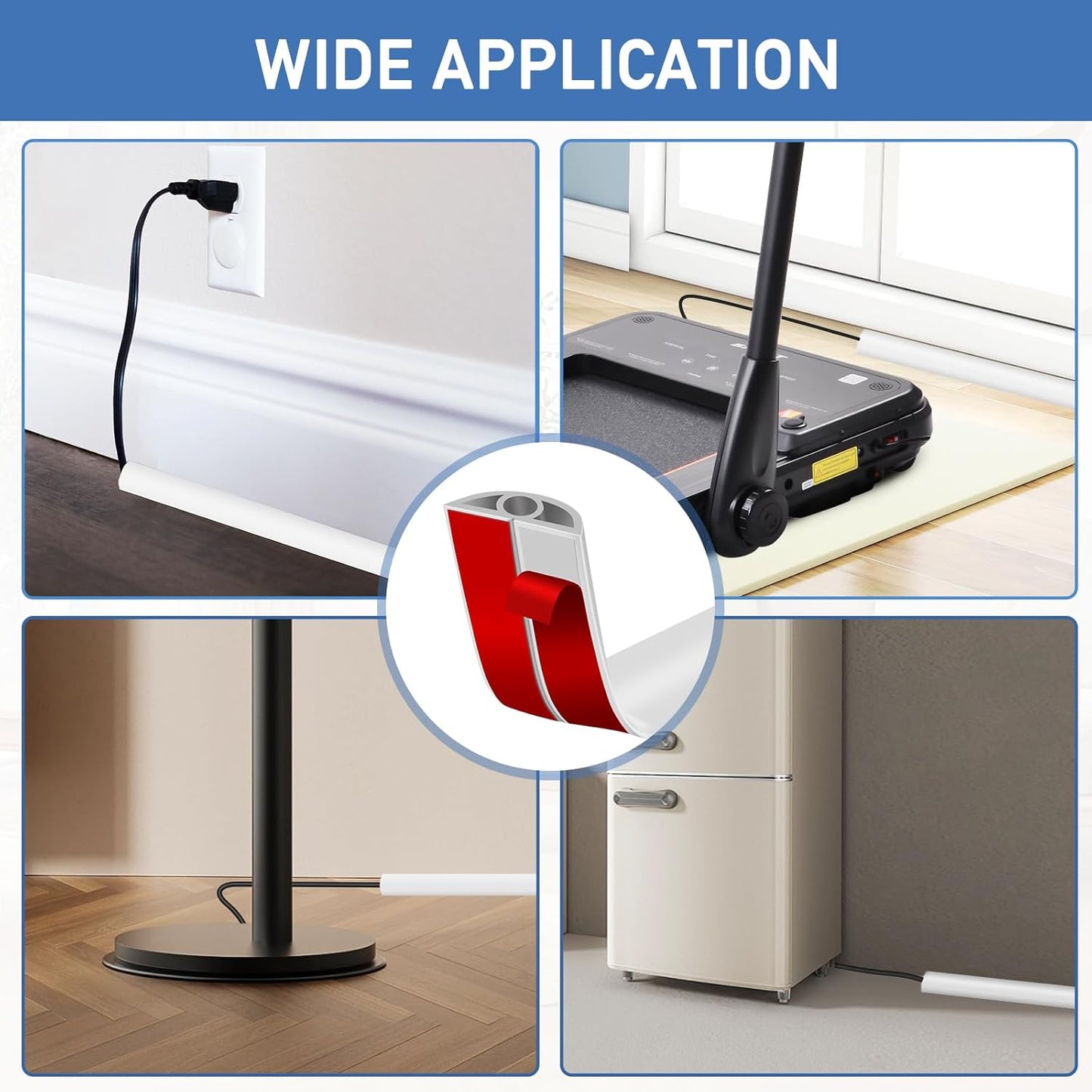 Floor Cord Cover Self Adhesive Cord Hider Floor Extension Cord Covers for Floor Power Cord Protector Cable Management Prevent Cable Trips Cable Cavity 0.32" W x 0.32" H (White, 3.3Ft)