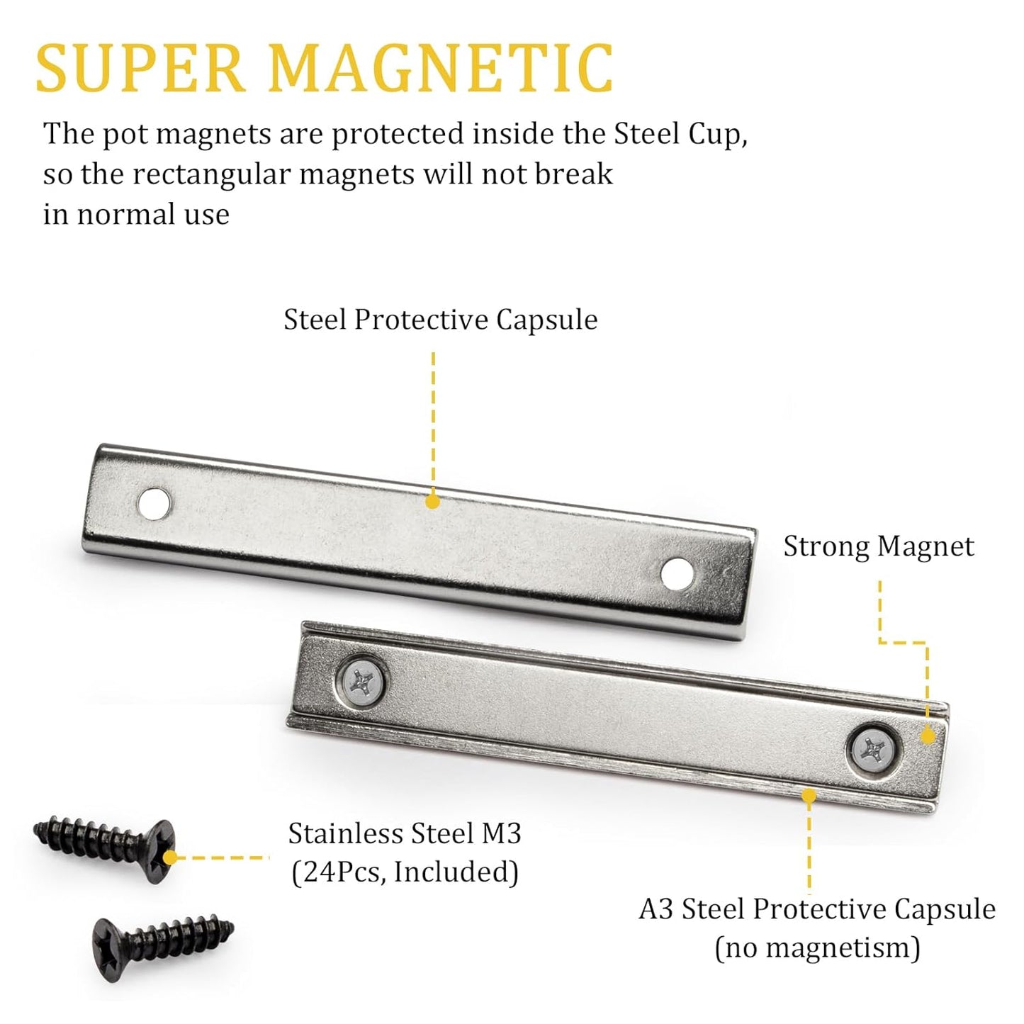 Heavy Duty Rectangular Countersunk Magnets Strips,Rare Earth Cabinet Magnetic Bar,Extra Thin Strong Neodymium Magnets for Wall Mounting (6 Pack, Sliver)