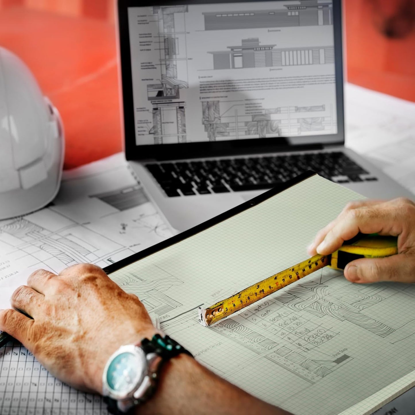 Fainne Large Engineering Graph Paper Pad 22''x17'' Landscape 4" x 4"Grid Pad Giant Drafting Sketching Graph Paper for Engineer Architect Designer Mathematician Draftsman(Beige and Green)