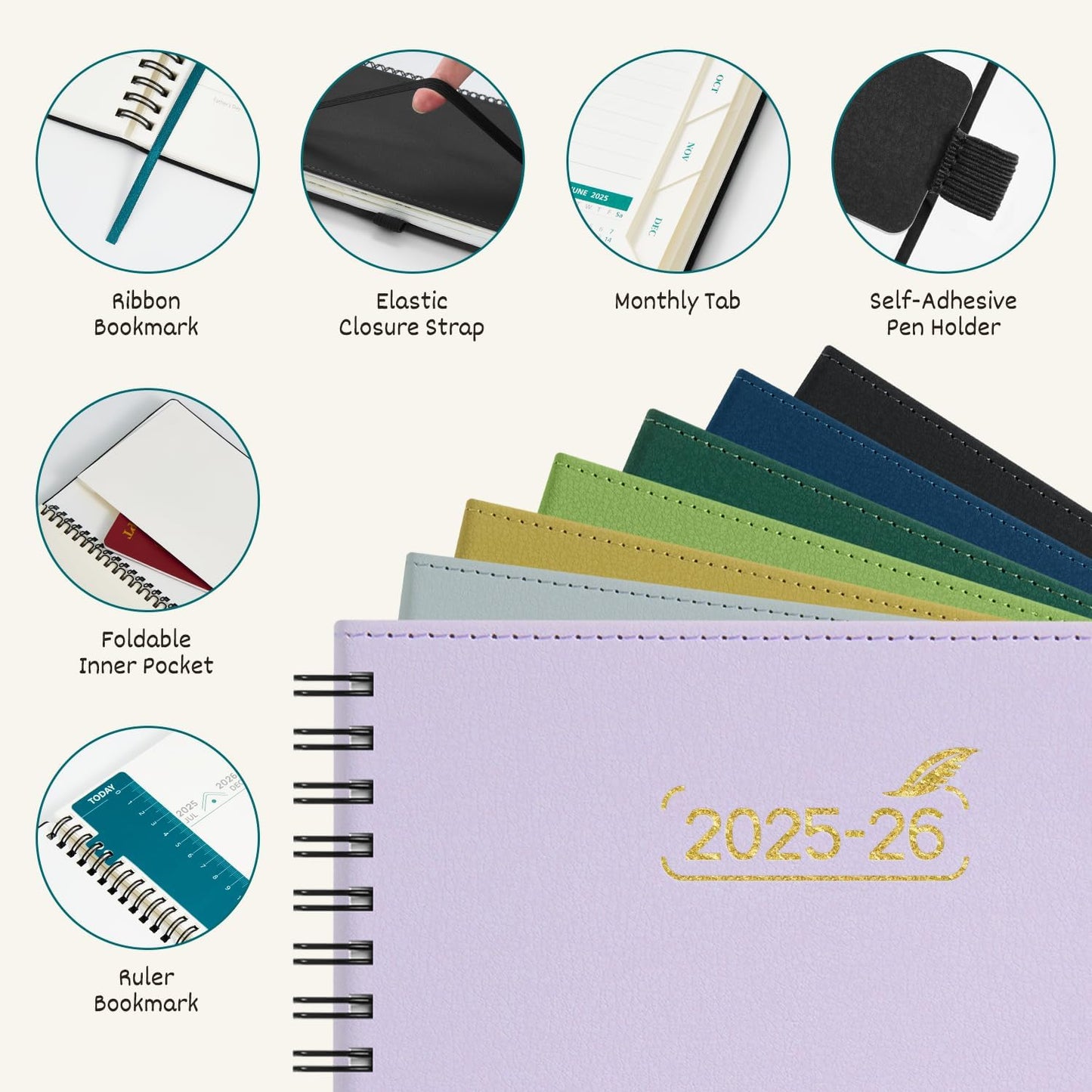 BEZEND Weekly Planner 2025-2026 with 2 Columns, 5.8" x 8.5" Academic Calendar 18 Months (Jul 25-Dec 26) Life Work Appointment Book with Monthly Tab, PU Leather Softcover Spiral - Black