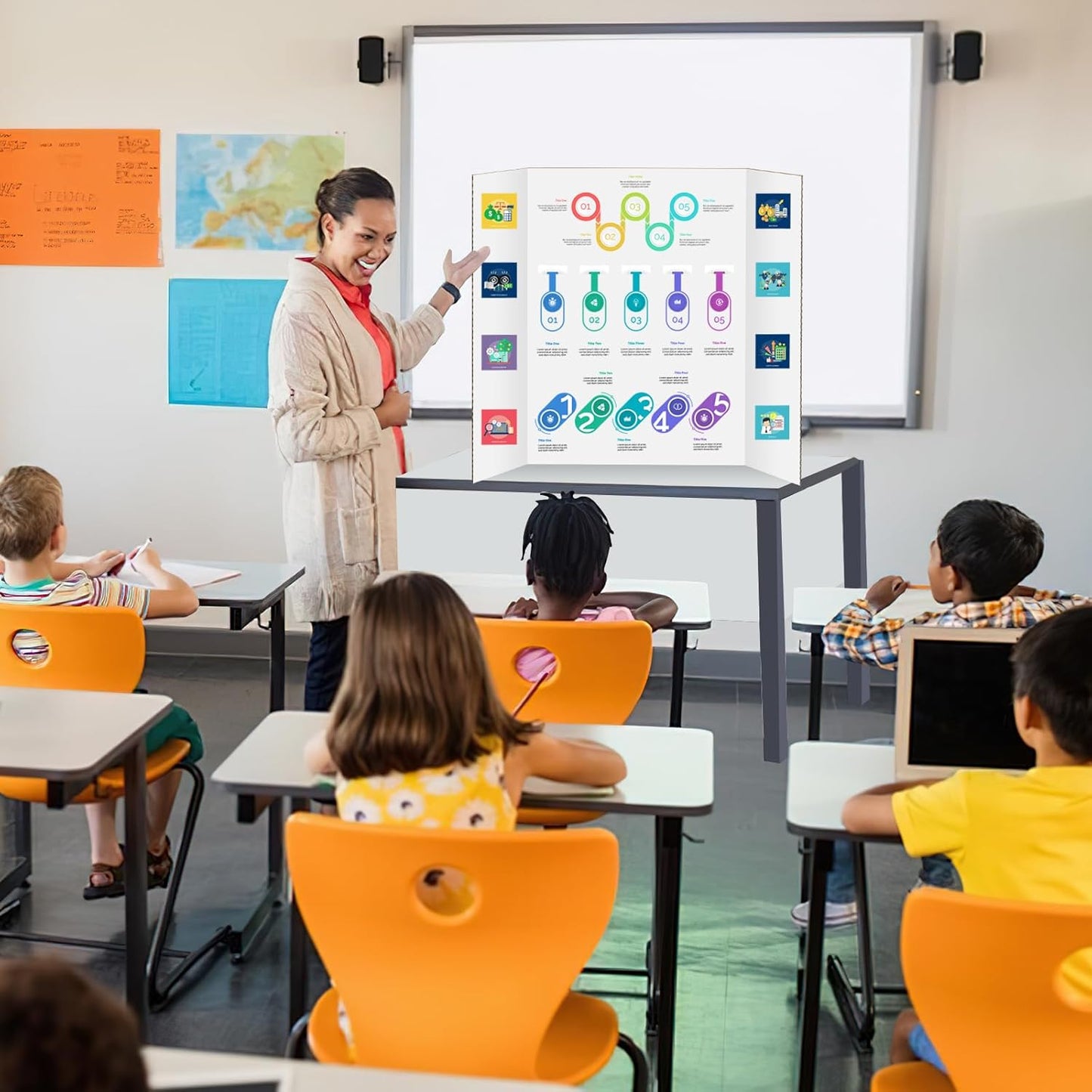 4 Pack Trifold Poster Board 48" X 36", IKAYAS Single sided White Poster Boards, Science Fair Display Boards Posterboard Foamboard for Mounting, Prints,Art,Display,Projects Classroom Supplies